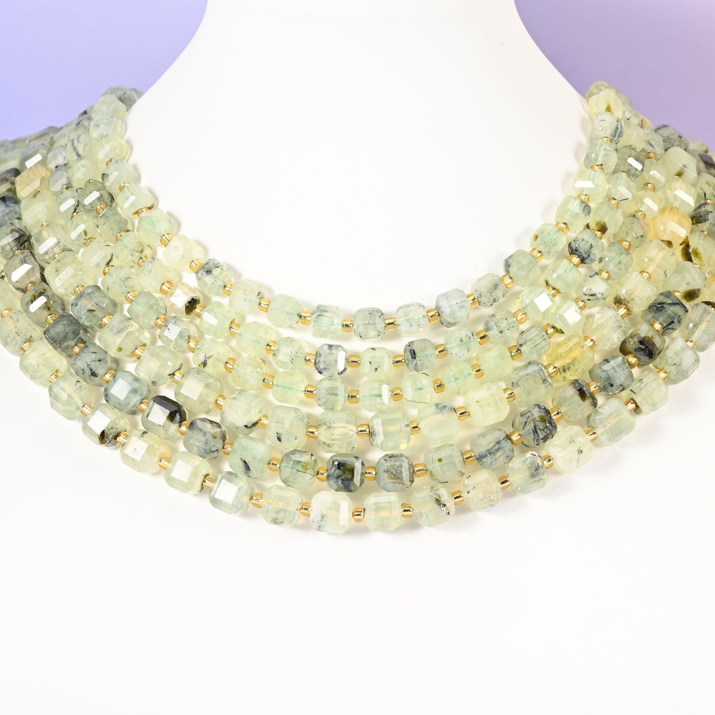 Prehnite beads, faceted cube, 6mm and 8mm