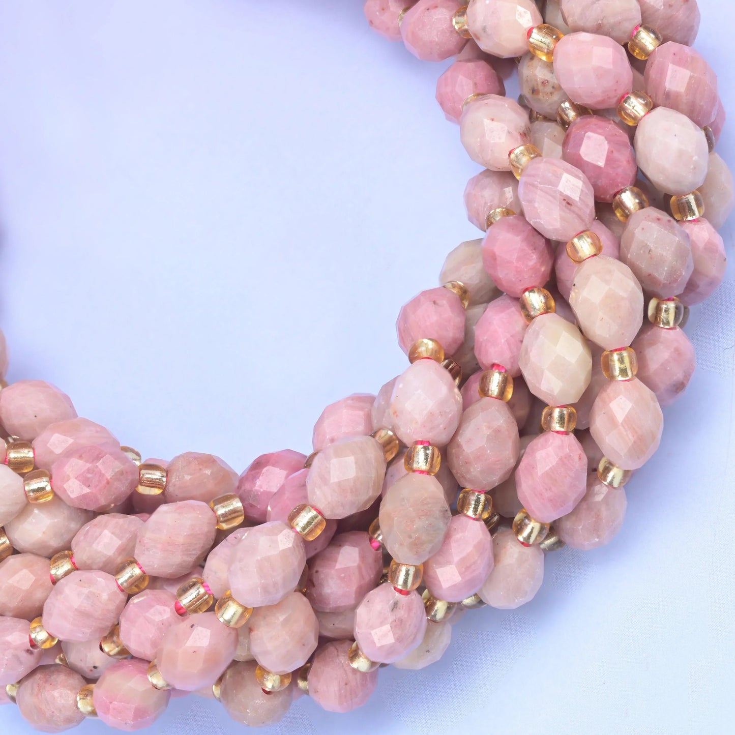 Pink Rhodonite Faceted Rice Barrel Beads, hole approximately 1.0mm
