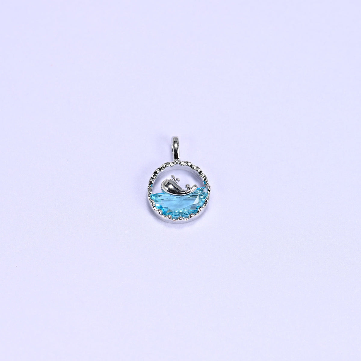 Silver Round Blue Zirconia Whale Charms