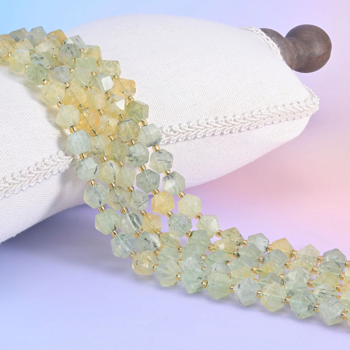 Diamond Cut Gemstone Beads, stone choices include African agate and blue aventurine.