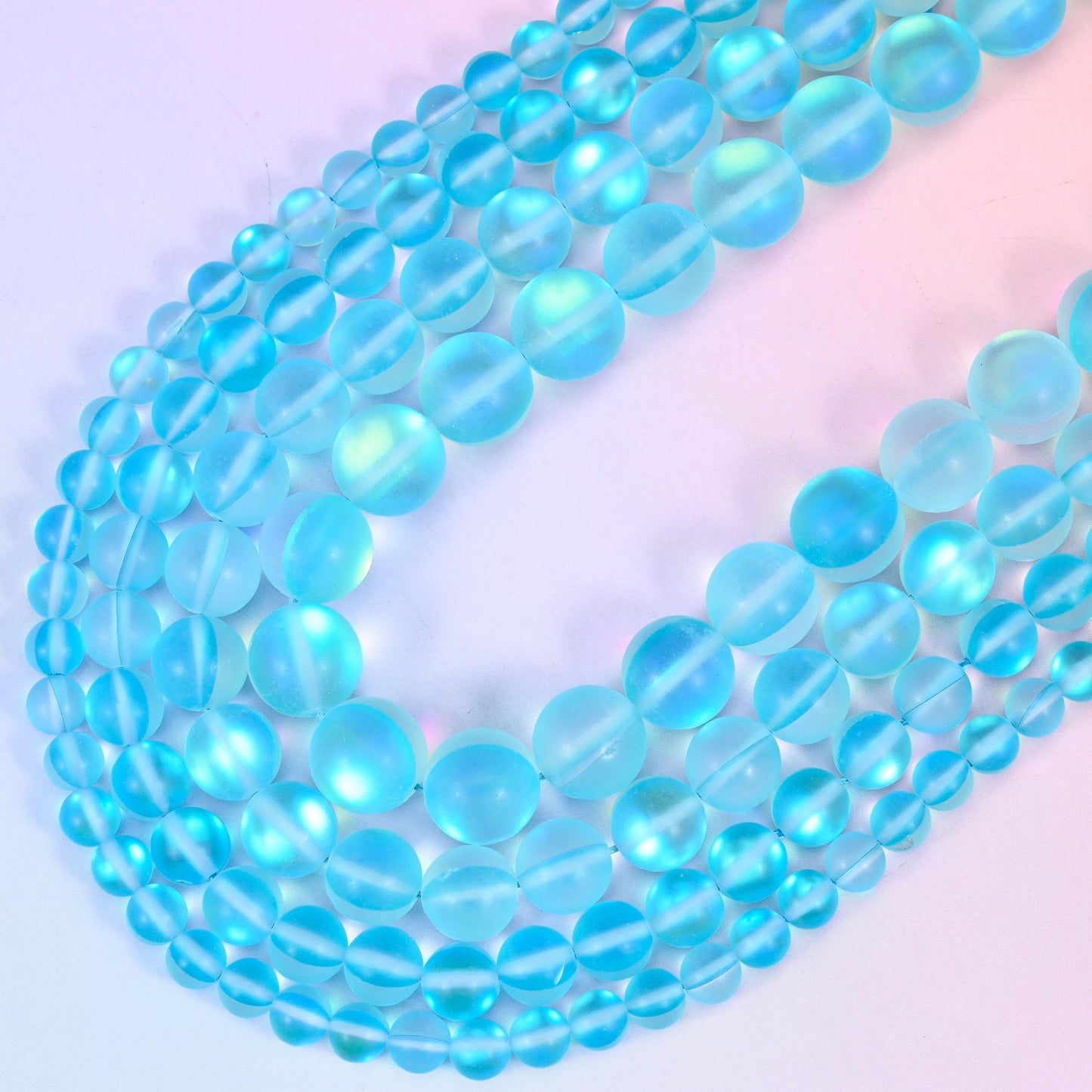 Mystic Aura Matte Light Blue Round Glass Beads, 15 inch strand