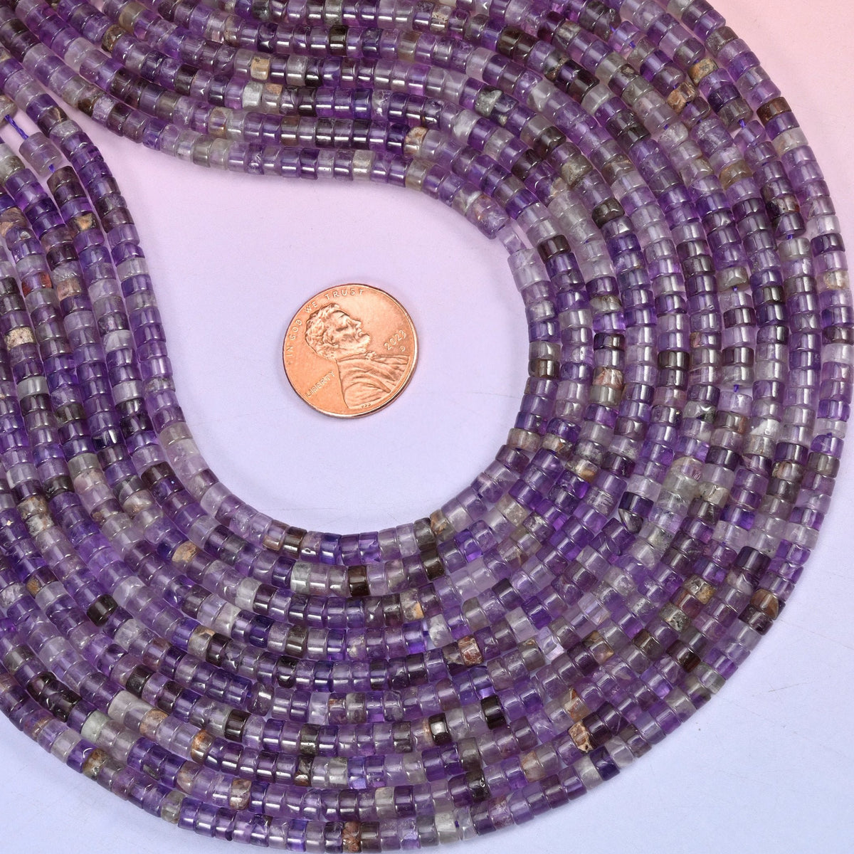 Amethyst Heishi Disc Beads 2x4mm, approximately 180 beads per strand