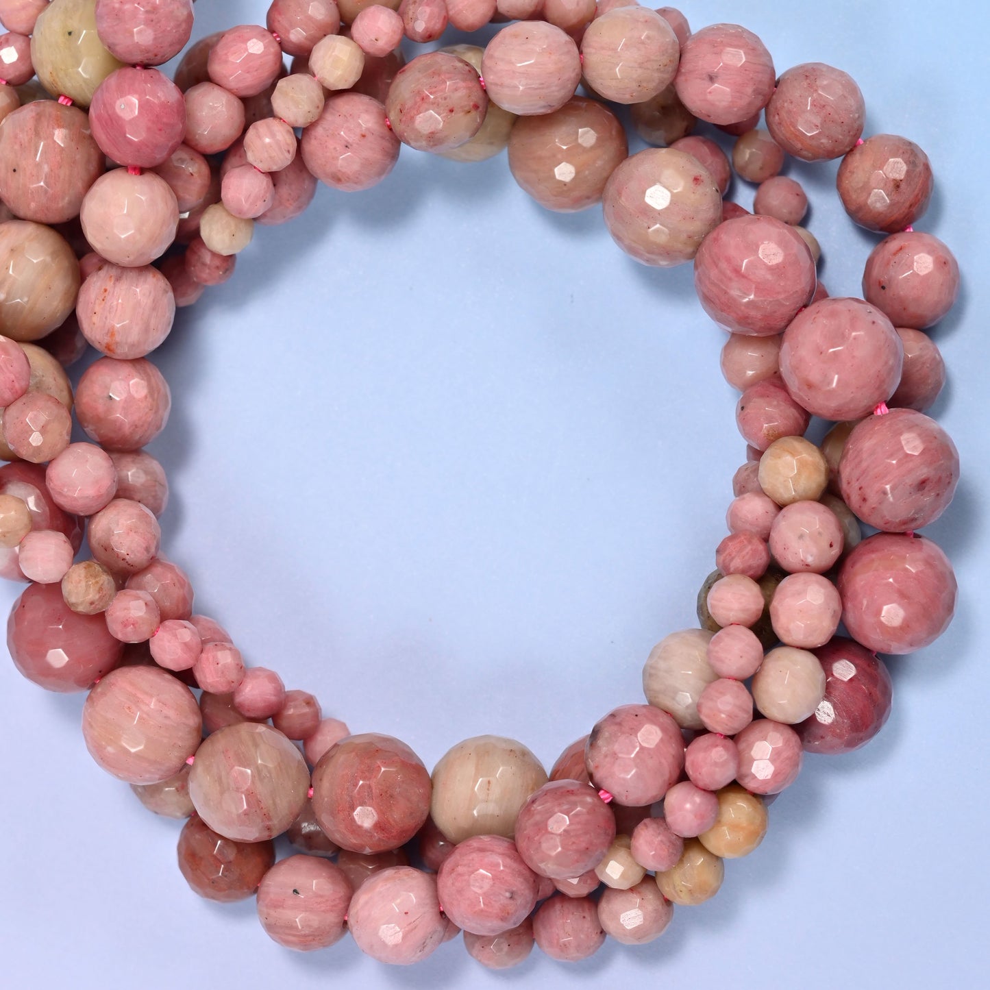 Pink Rhodonite Faceted Round Beads: Jewelry Making, 15 Inch Strand