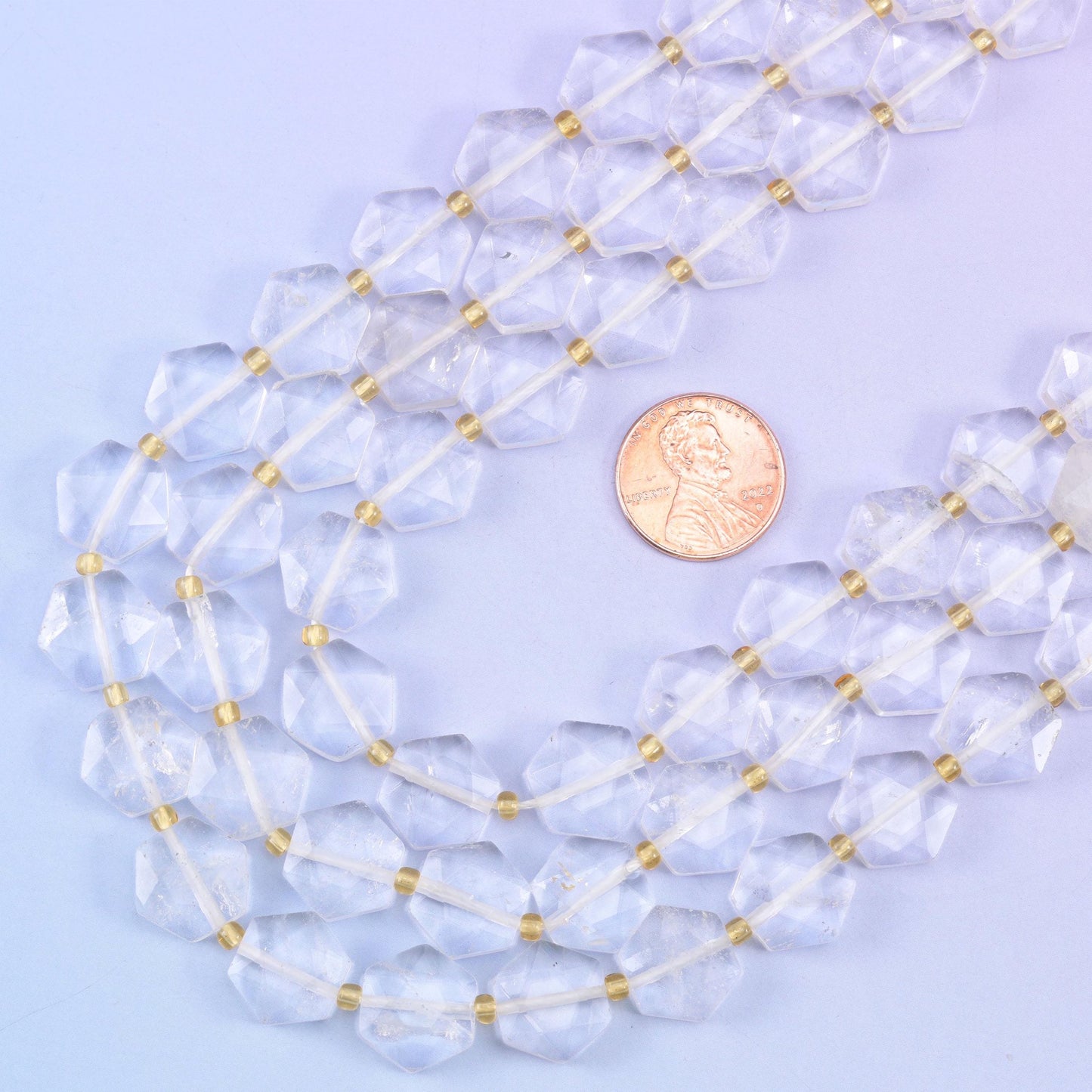 Flat faceted hexagon cut clear quartz beads