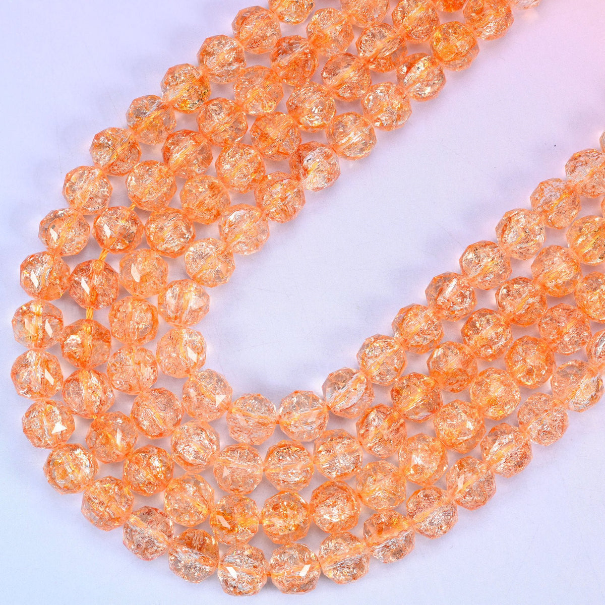 Transparent Orange Faceted Round Glass Beads, 15 inch strand