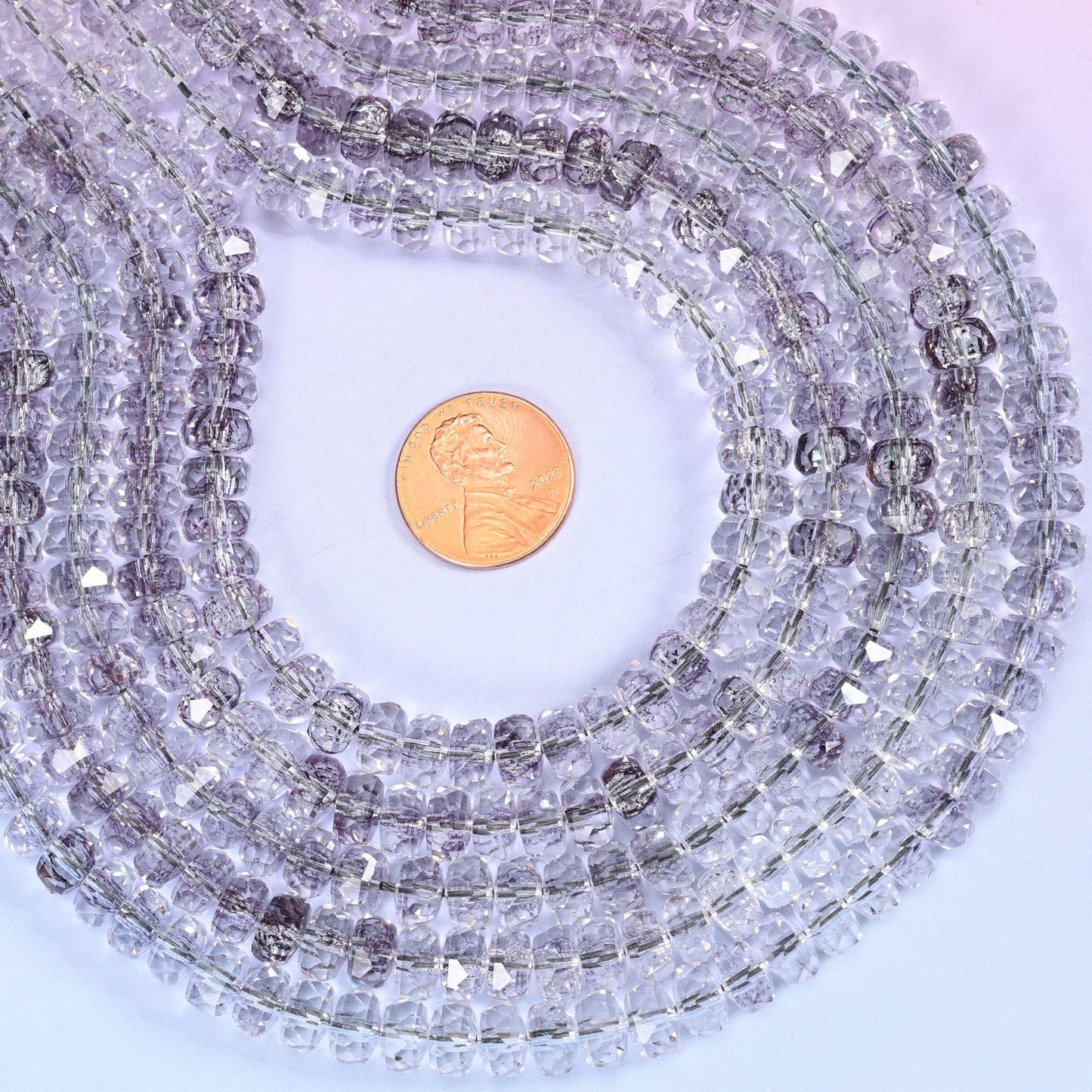 Transparent Light Purple Faceted Rondelle Glass Beads for jewelry making