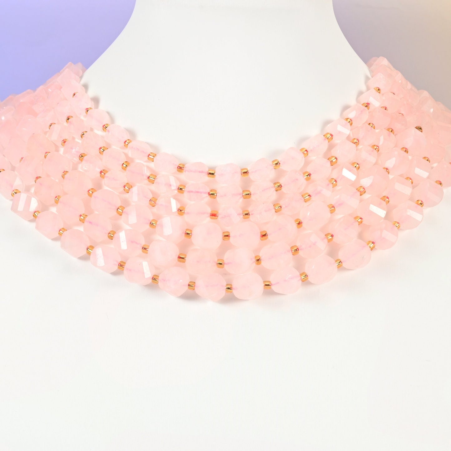 Rose Quartz beads, faceted spiral twist, 8mm 10mm
