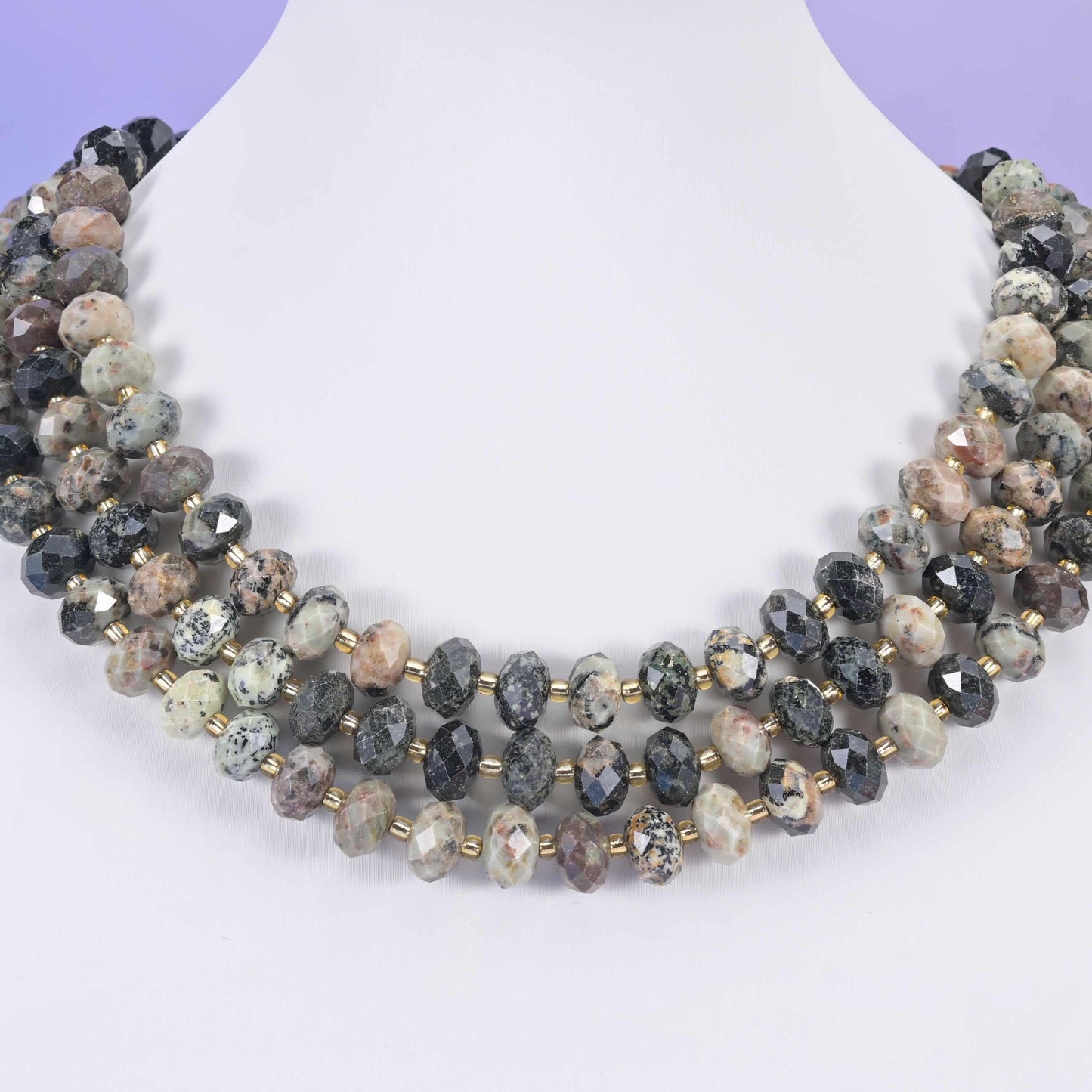Old African Howlite beads, faceted rondelle, 6x10mm