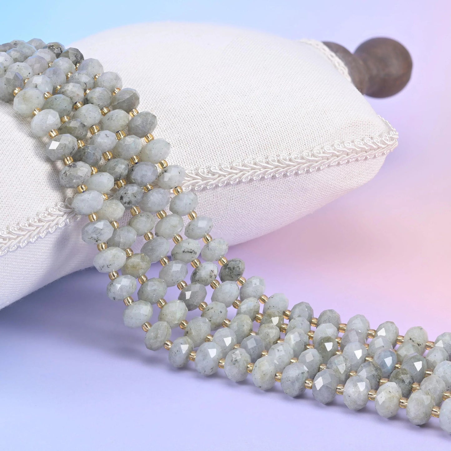 White Labradorite Faceted Rondelle Beads
