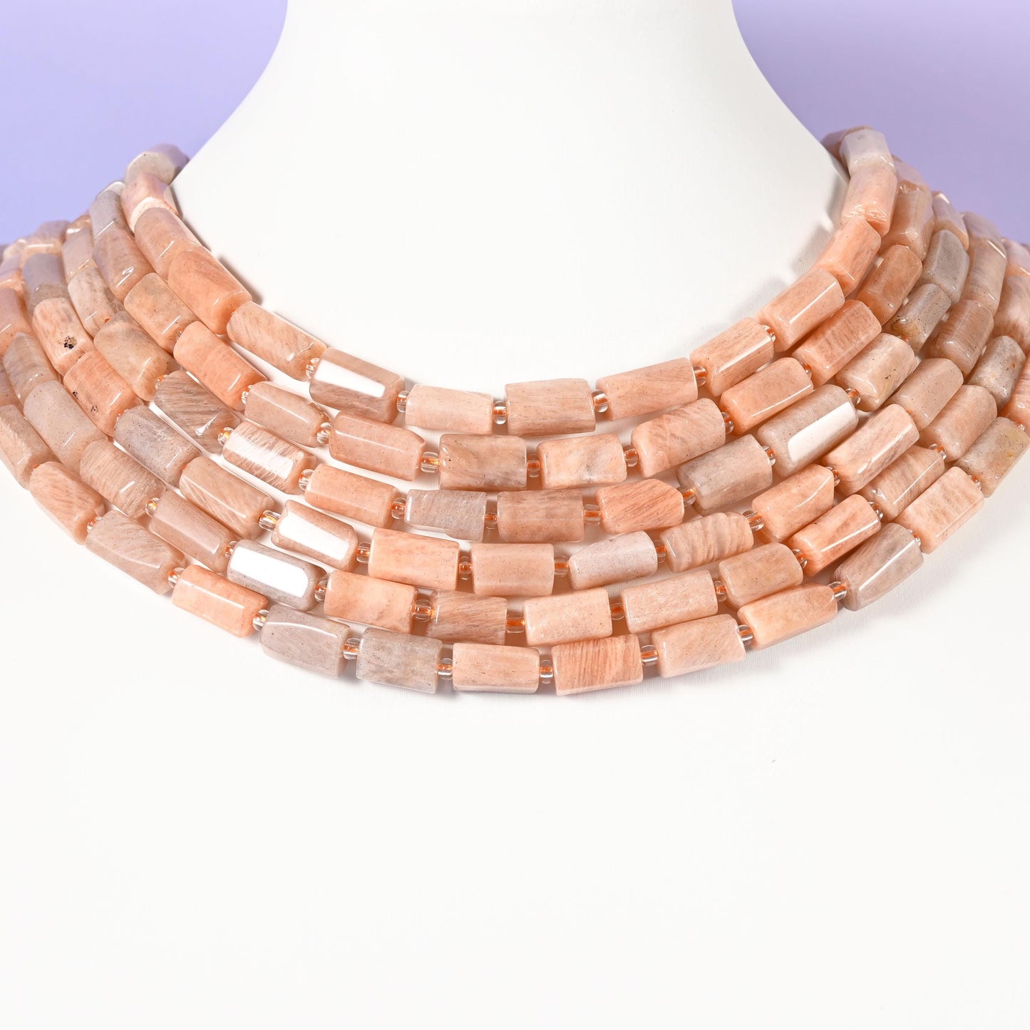 Peach Moonstone beads, faceted tube, 12x8mm
