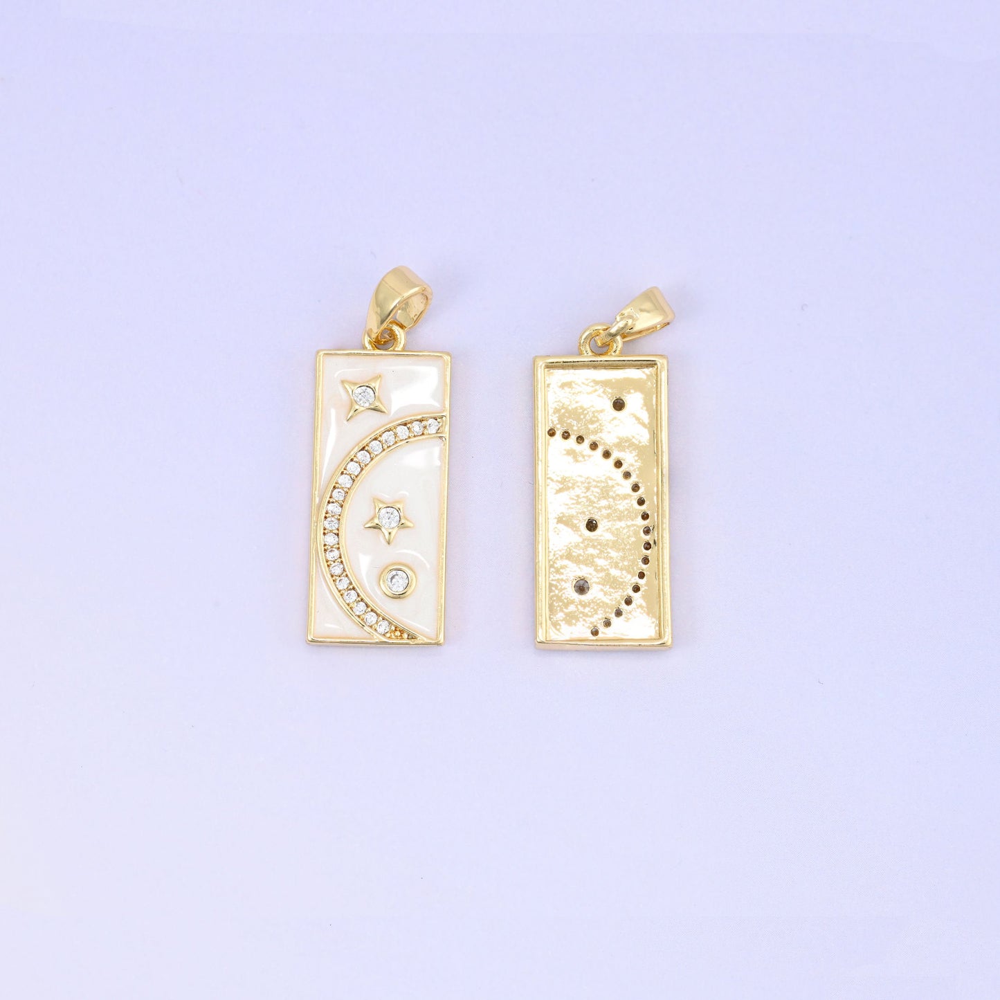 Moon Star Rectangle Charm Pendant in gold and white