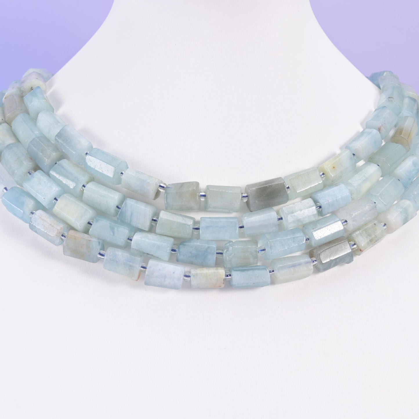 Aquamarine beads, faceted tube, 12x8mm