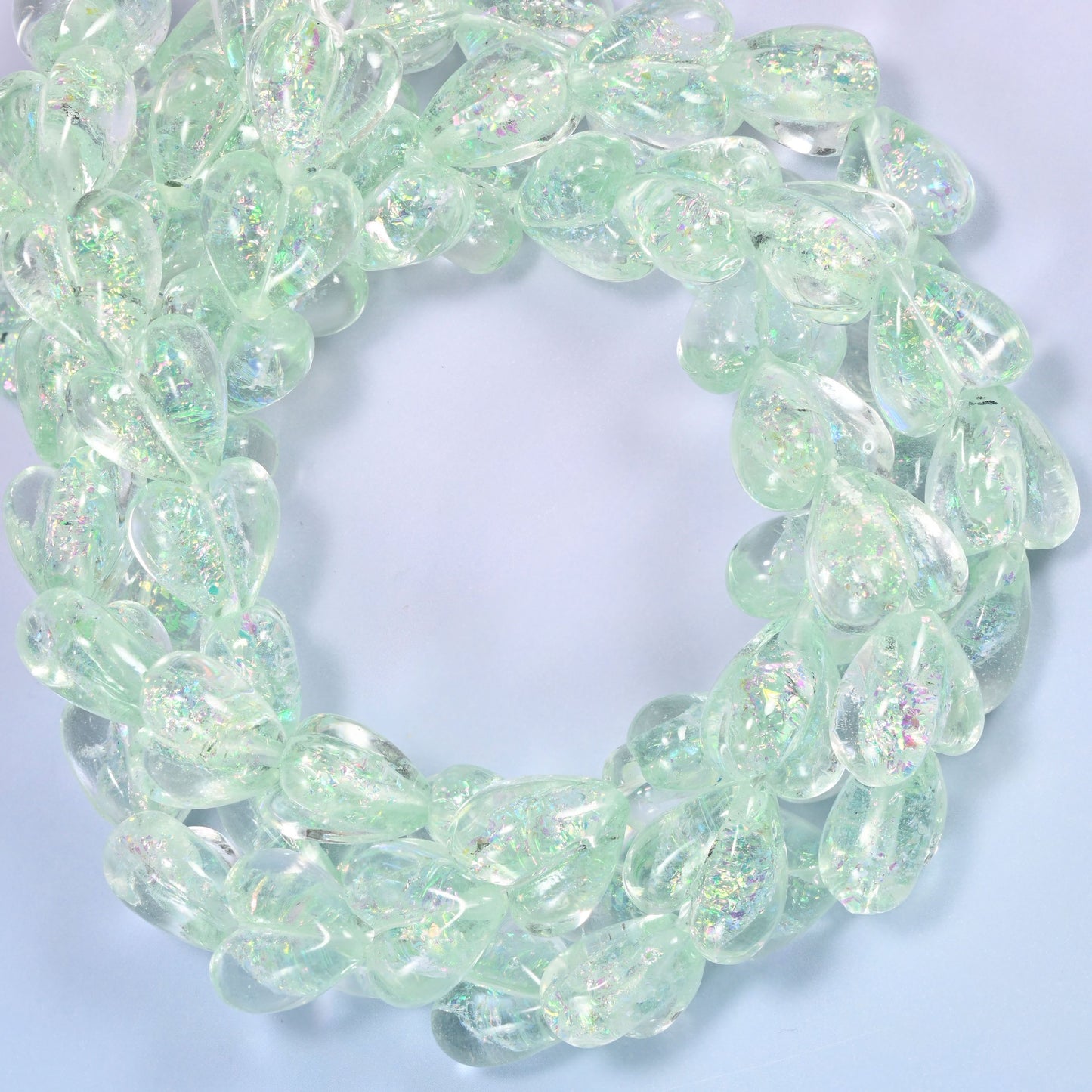 Iridescent Light Green Heart Glass Beads, 16x15mm, 24pc Strand