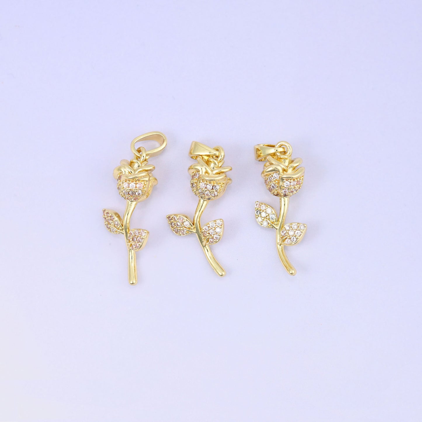 Gold Rose Flower Zircon Charms: 18K Gold Plated Pendants, Jewelry Making Supply