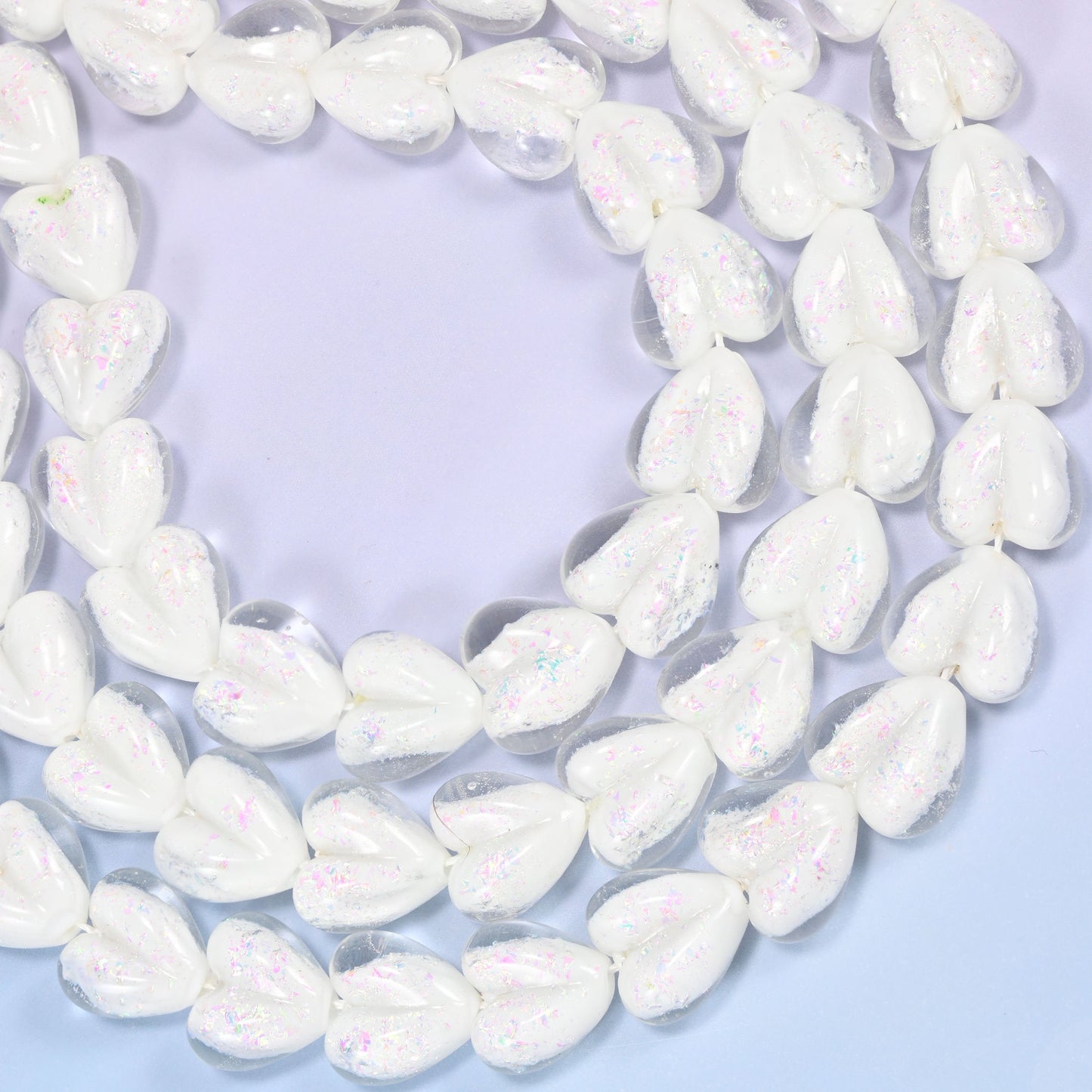Iridescent White Heart Glass Beads, drill hole approximately 1.5mm