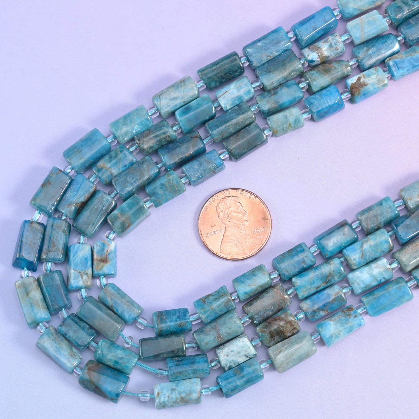 Blue apatite faceted tube beads, 15.5 inch strand