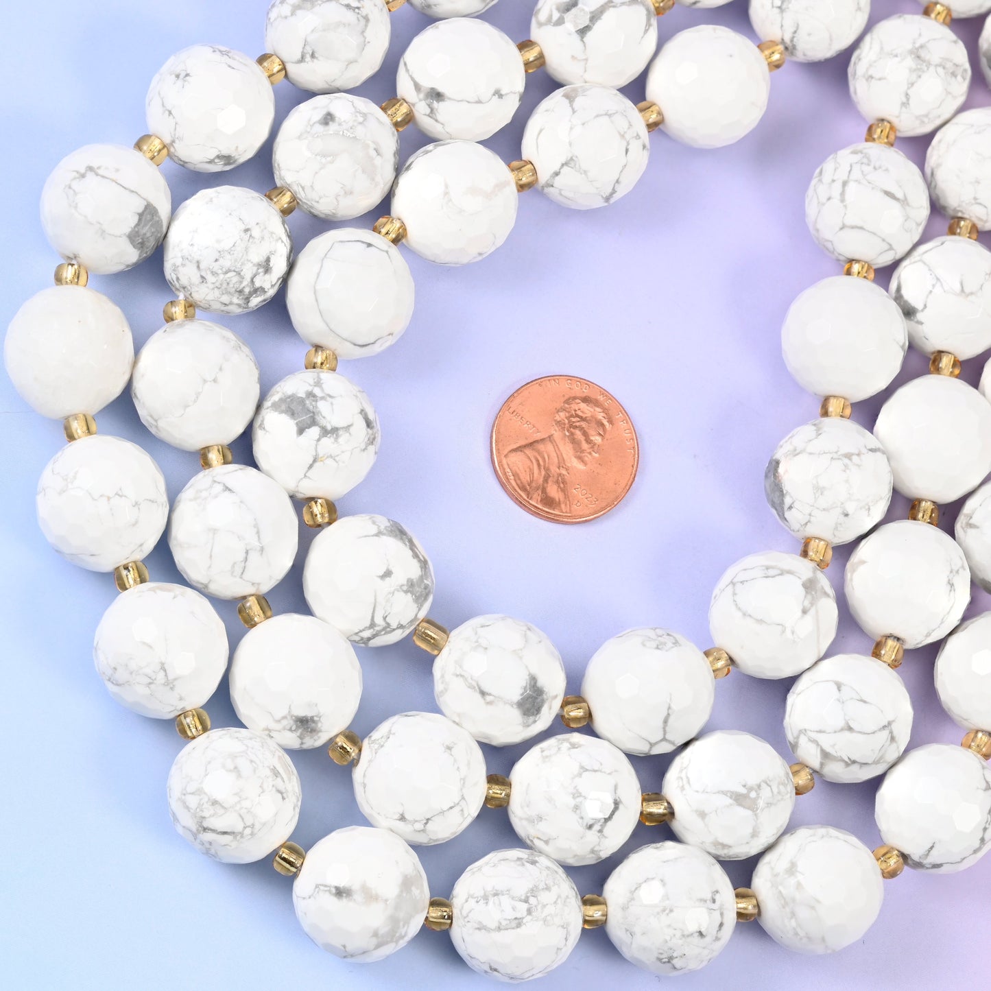 White Howlite Faceted Round Beads Size 16mm Jewelry Making 15 Inch Strand