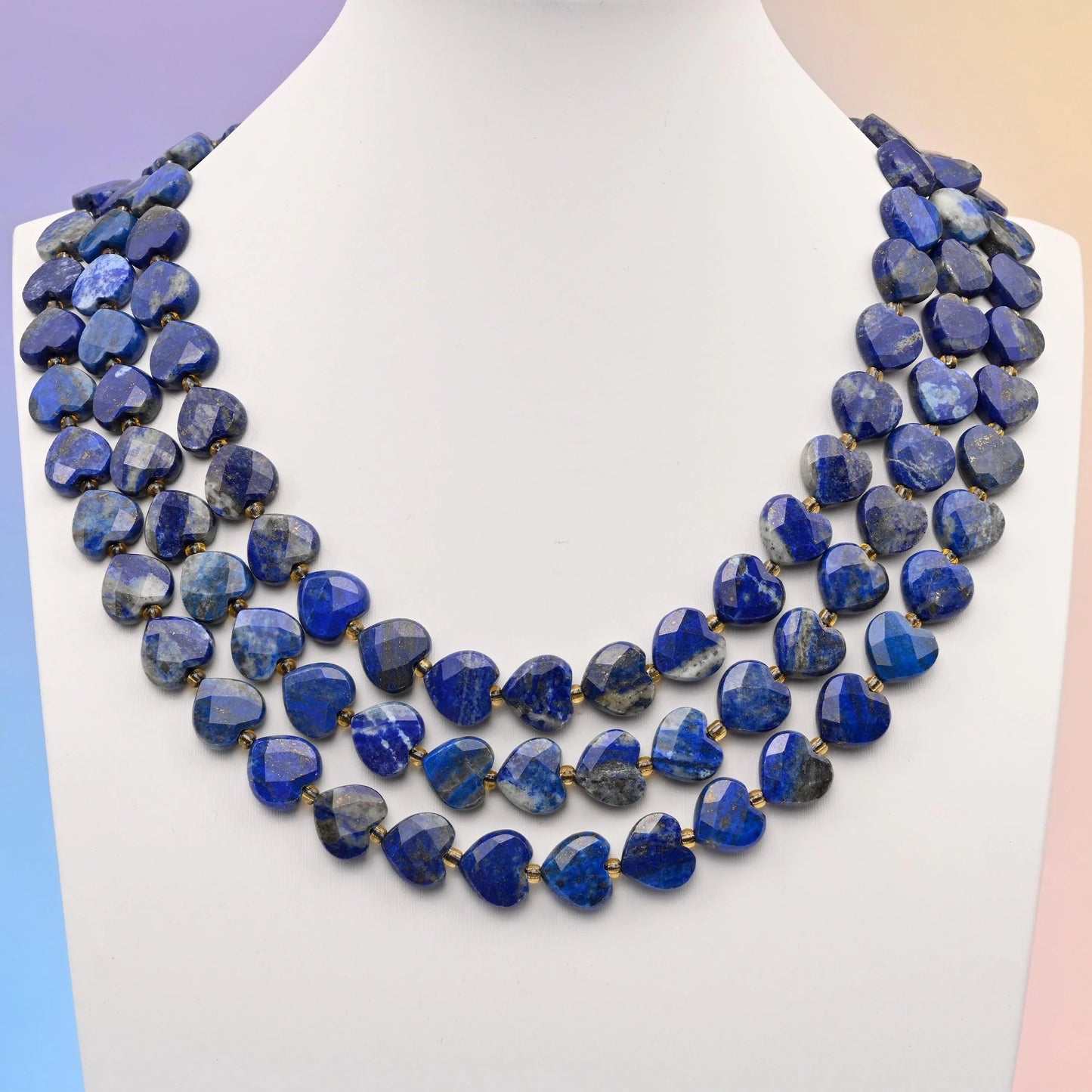 Lapis faceted heart beads, 12mm, sold per 15.5 inch strand