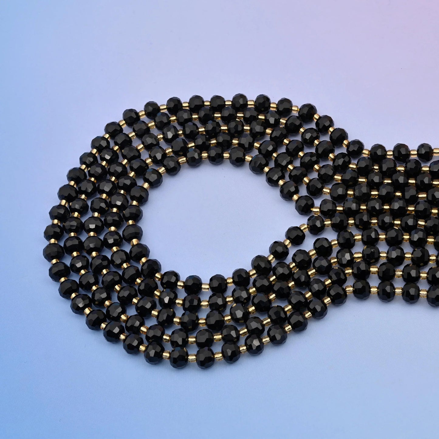 Black Onyx Faceted Rondelle Beads, 15.5 inch strand