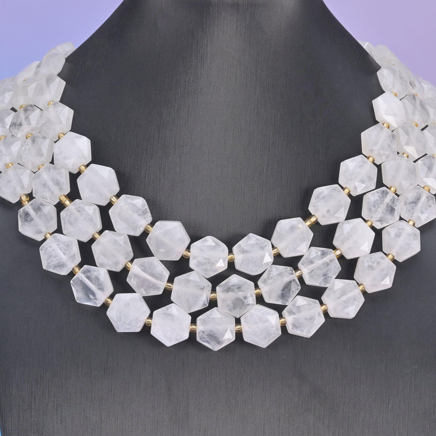 Clear Quartz beads, flat hexagon shape, 12mm.