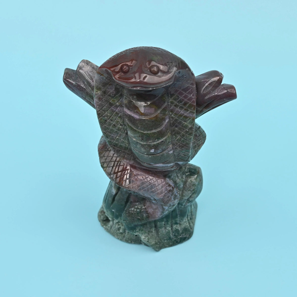Indian Agate cobra figurine, 5.7 inches tall, hand-carved