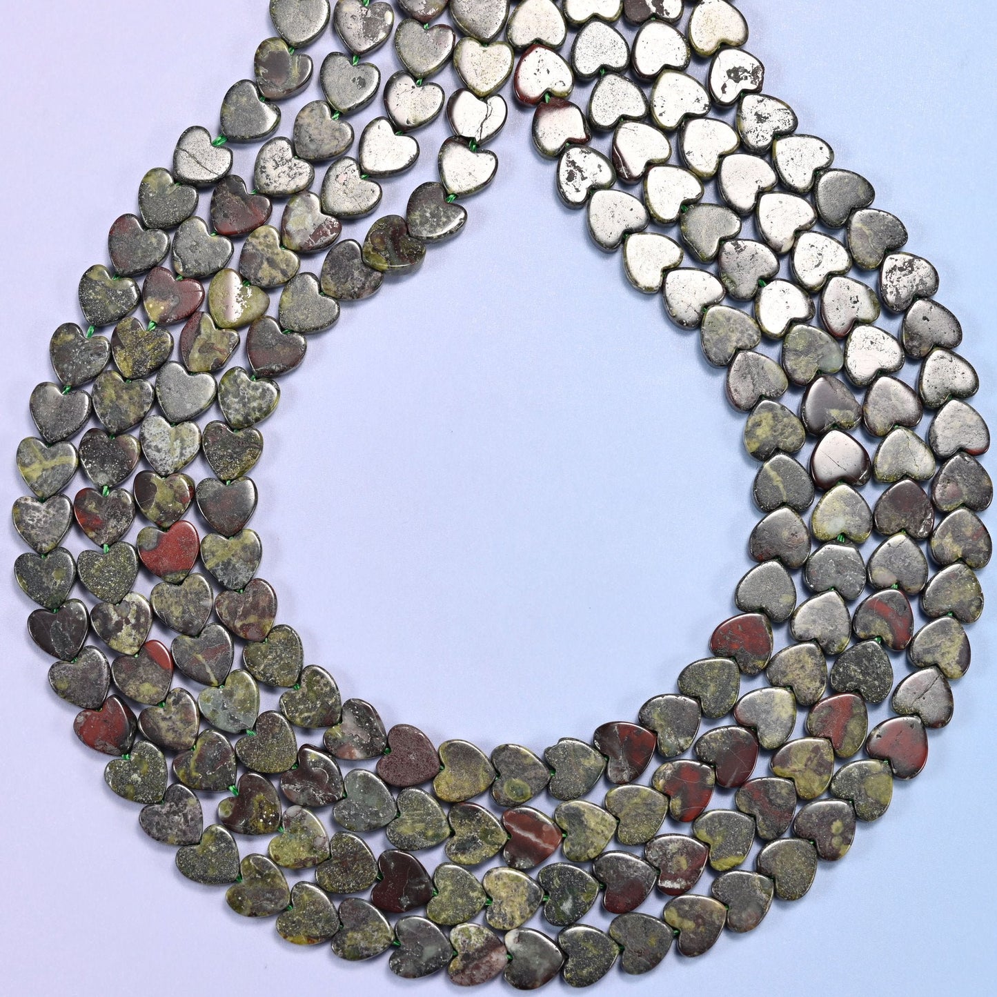 Dragon Bloodstone Flat Heart Beads, hole 0.8mm
