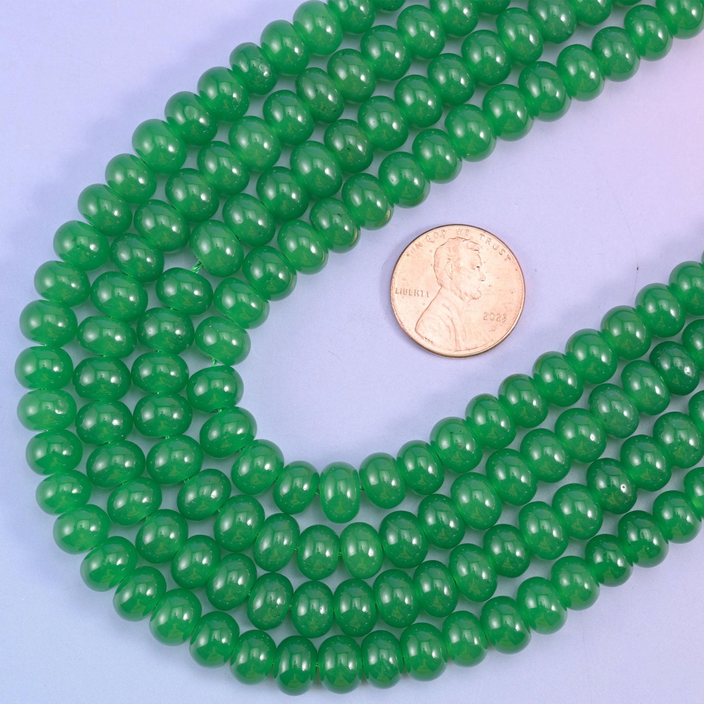 Green Dyed Jade rondelle beads, 15 inch strand