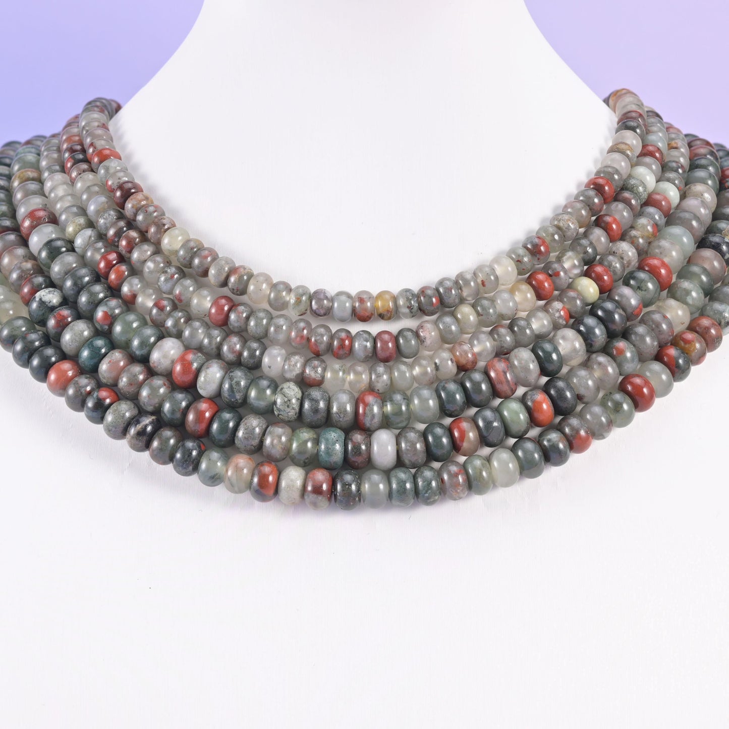 African Bloodstone beads, smooth rondelle, 4x6mm and 5x8mm