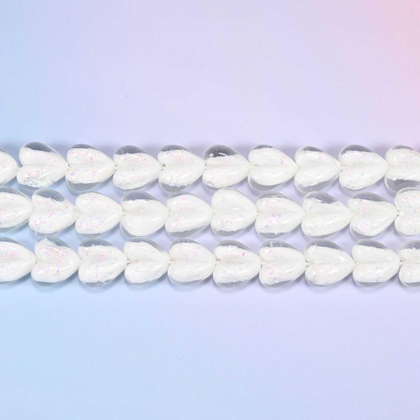 Iridescent White Heart Glass Beads, 16x15mm, 24pc Strand