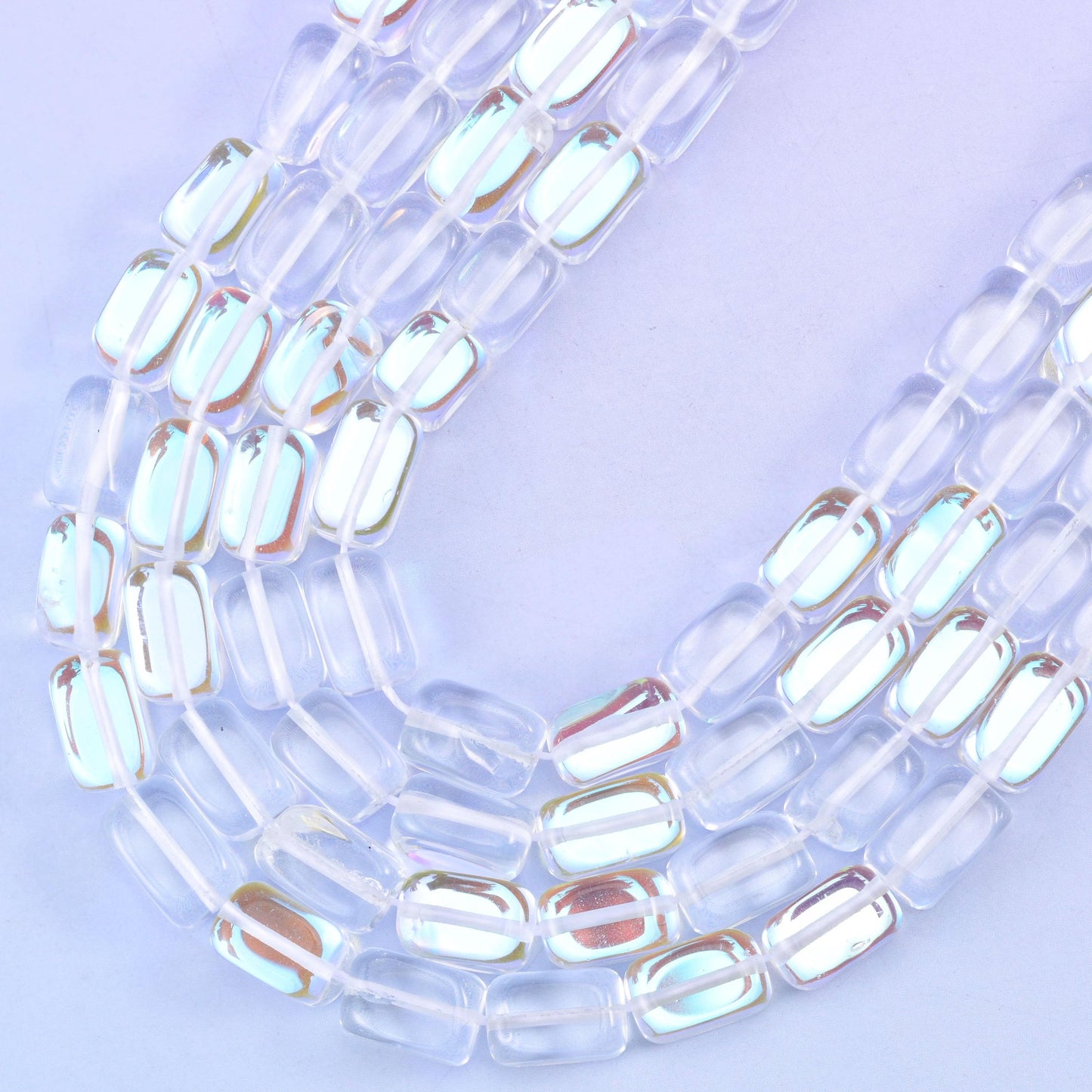 Clear Mystic Aura Rectangle Glass Beads 10-12mm, hole approximately 1.0mm, centre drilled