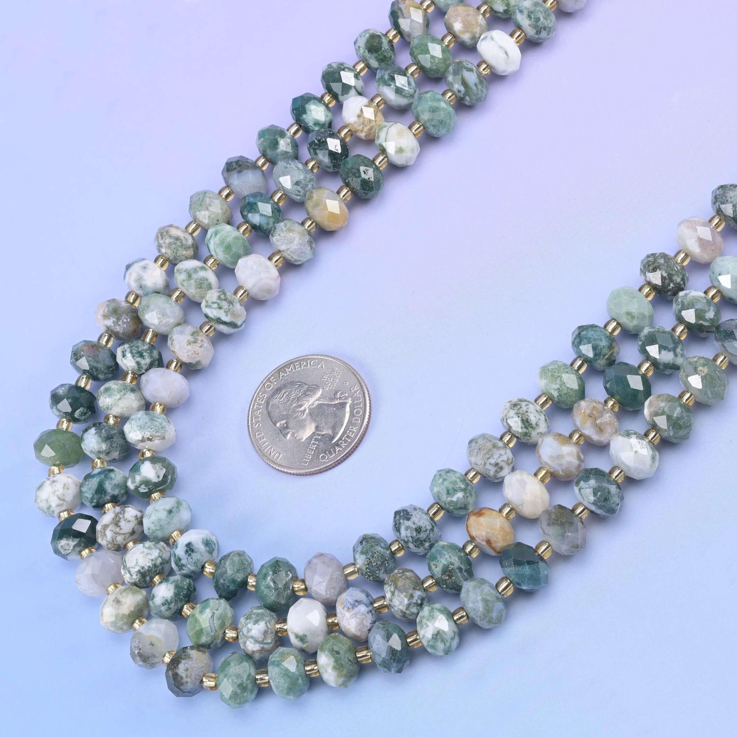 Moss Tree Agate beads in milky white with mossy green dendrites