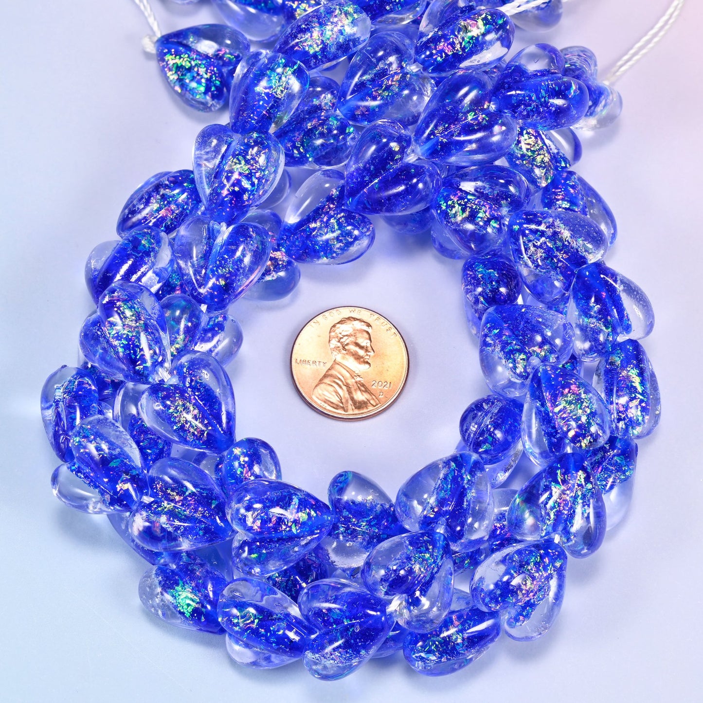 Iridescent Dark Blue Heart Glass Beads, 16x15mm, 24pc Strand