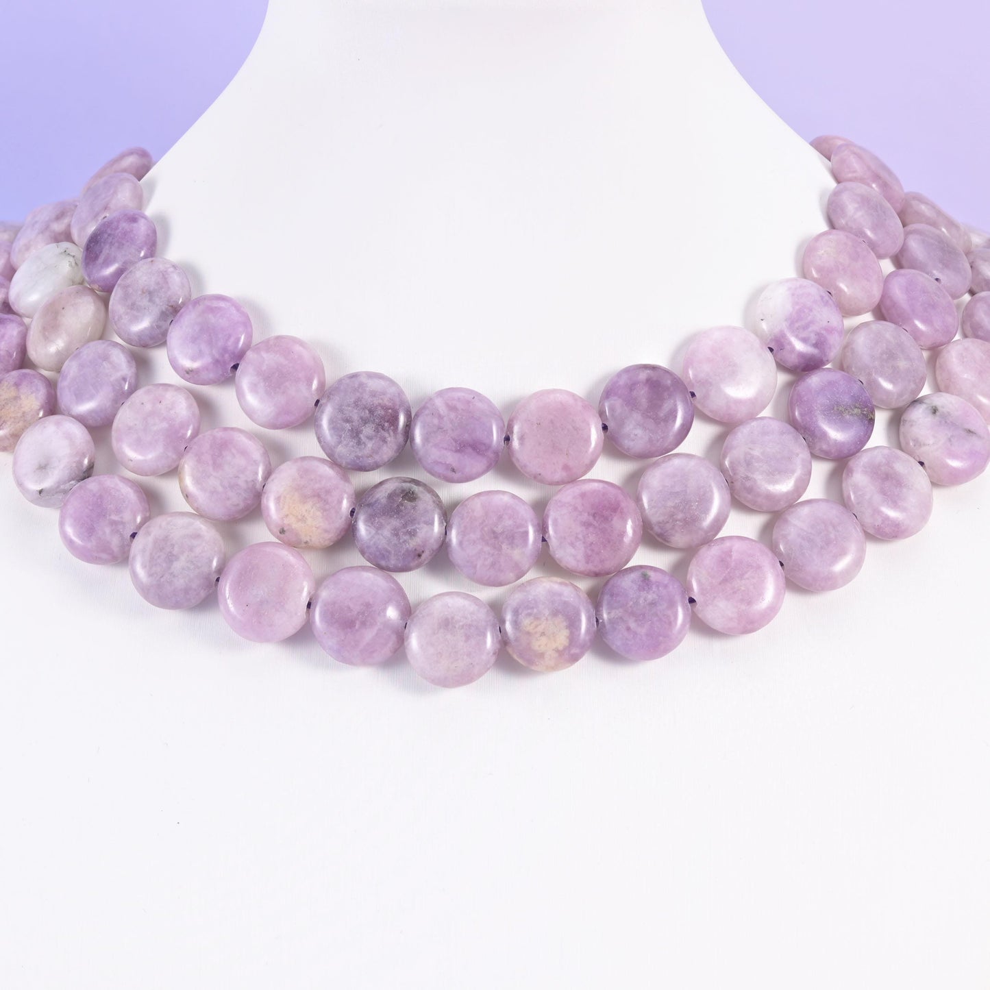 Lepidolite beads, coin shape, 15mm