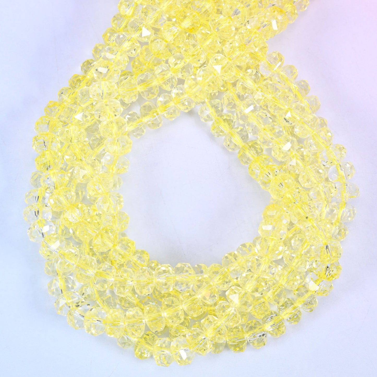 Transparent Yellow Faceted Rondelle Glass Beads: Size 5x8mm, Jewelry Making Supply