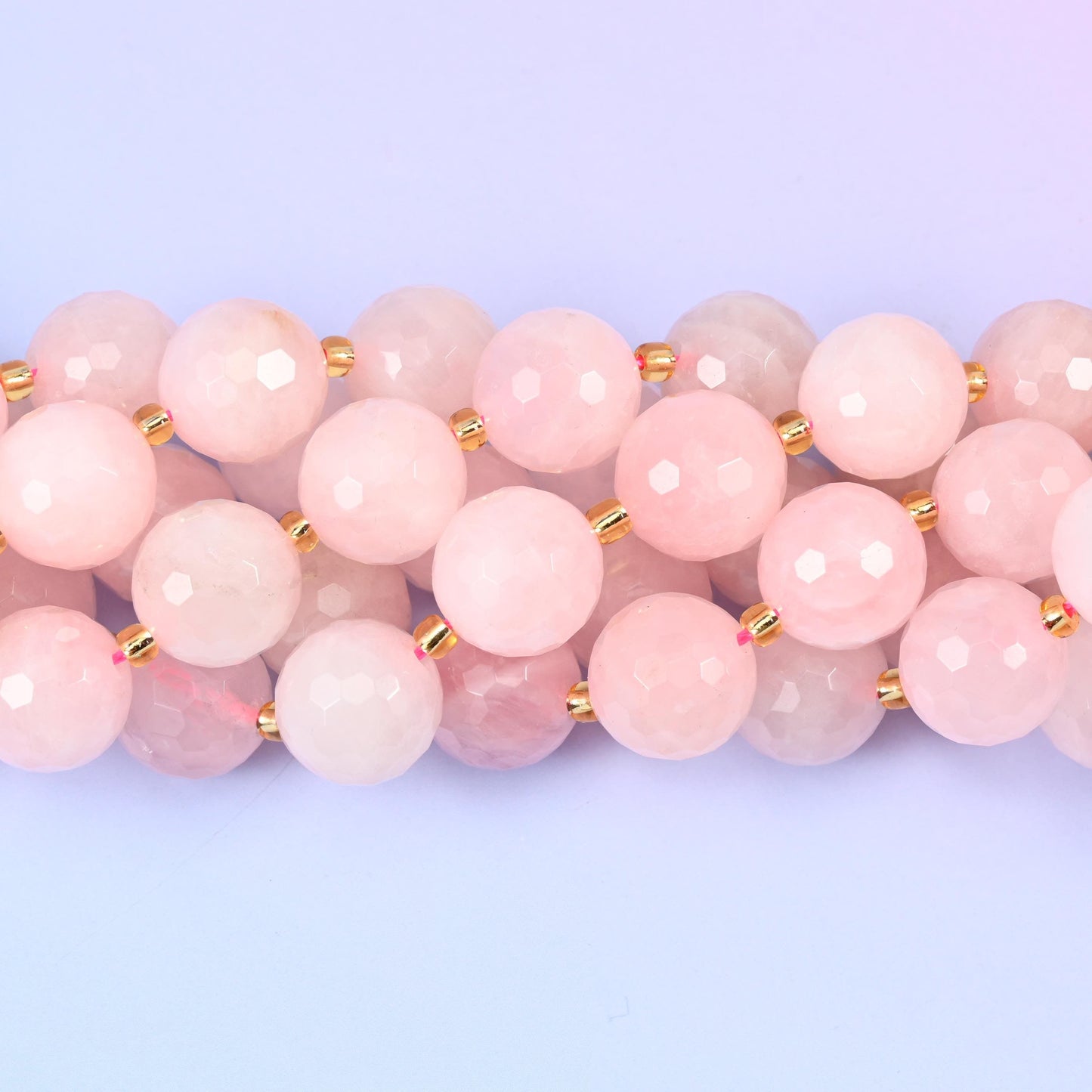 Rose quartz faceted round beads, 15 inch strand