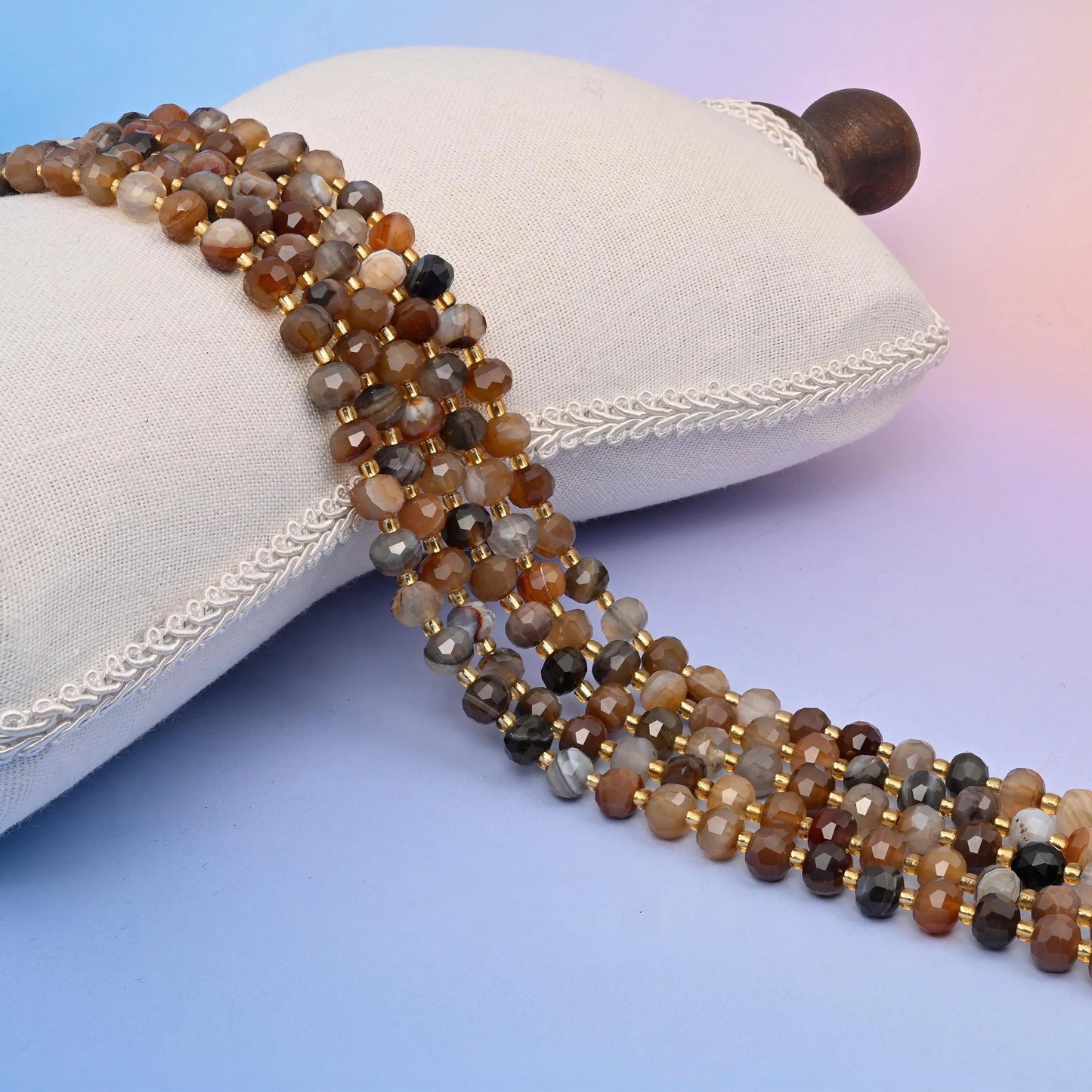 Brown Strip Agate Faceted Rondelle Beads 6x8mm