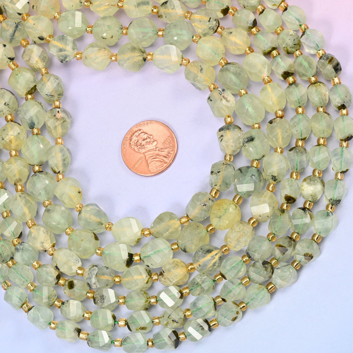 Natural prehnite threaded with fine dark epidote needles