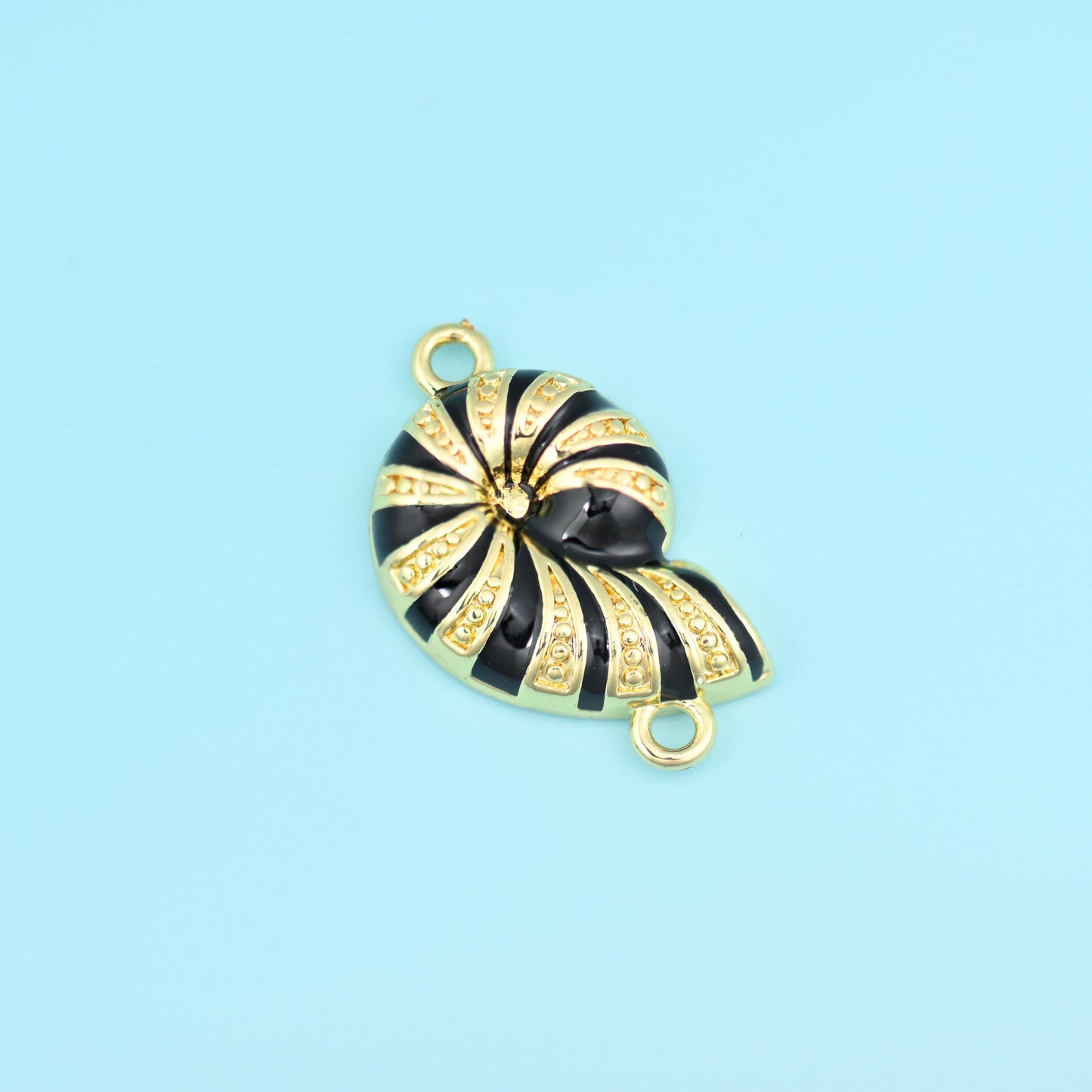 18K Gold Filled Black Enamel Sea Snail Shell Charm Connector 19x11mm, sold per piece