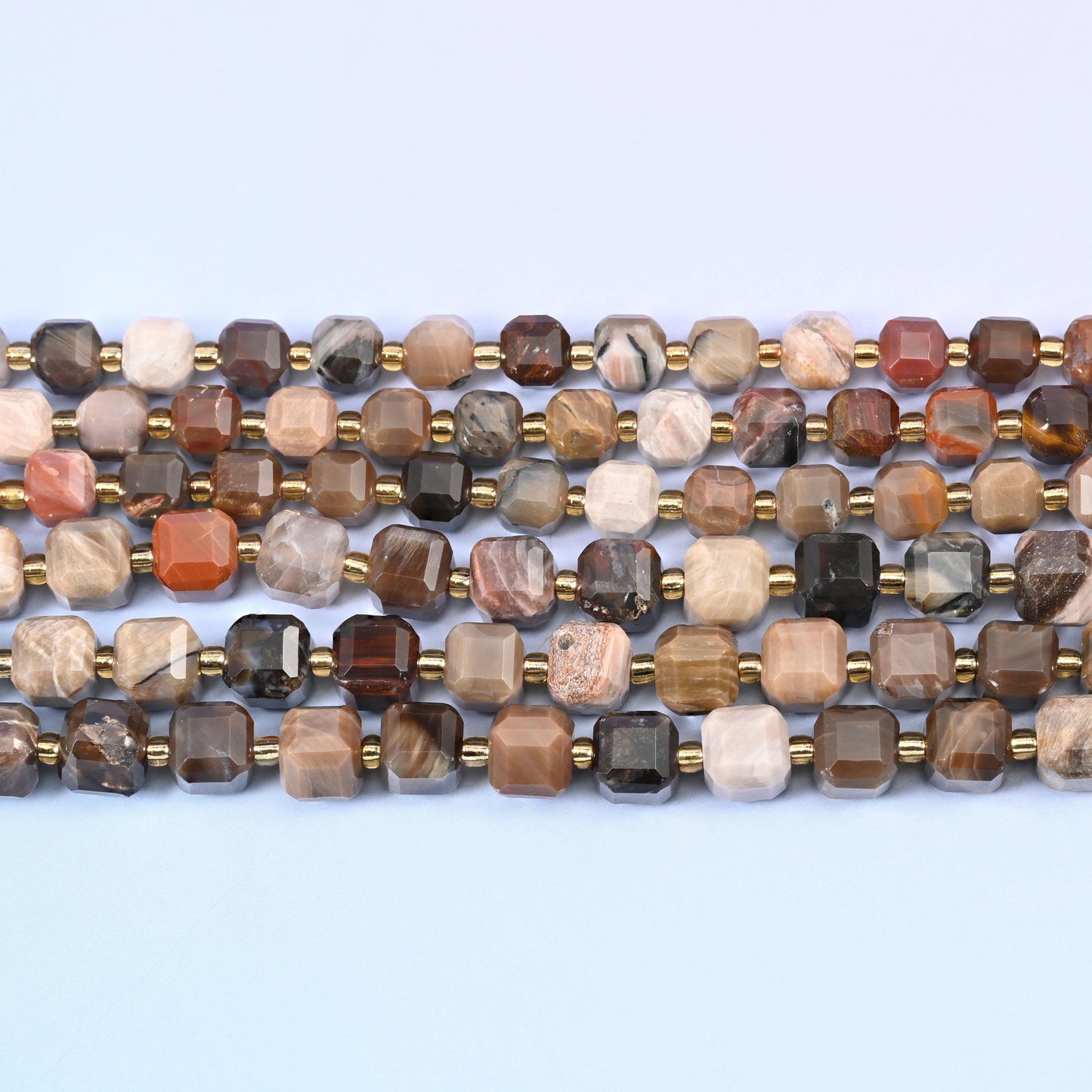 Petrified Wood beads in warm chocolate, taupe and rust with visible grain