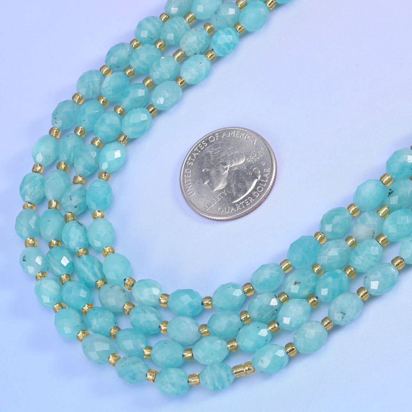 Rice barrel cut Blue Amazonite beads