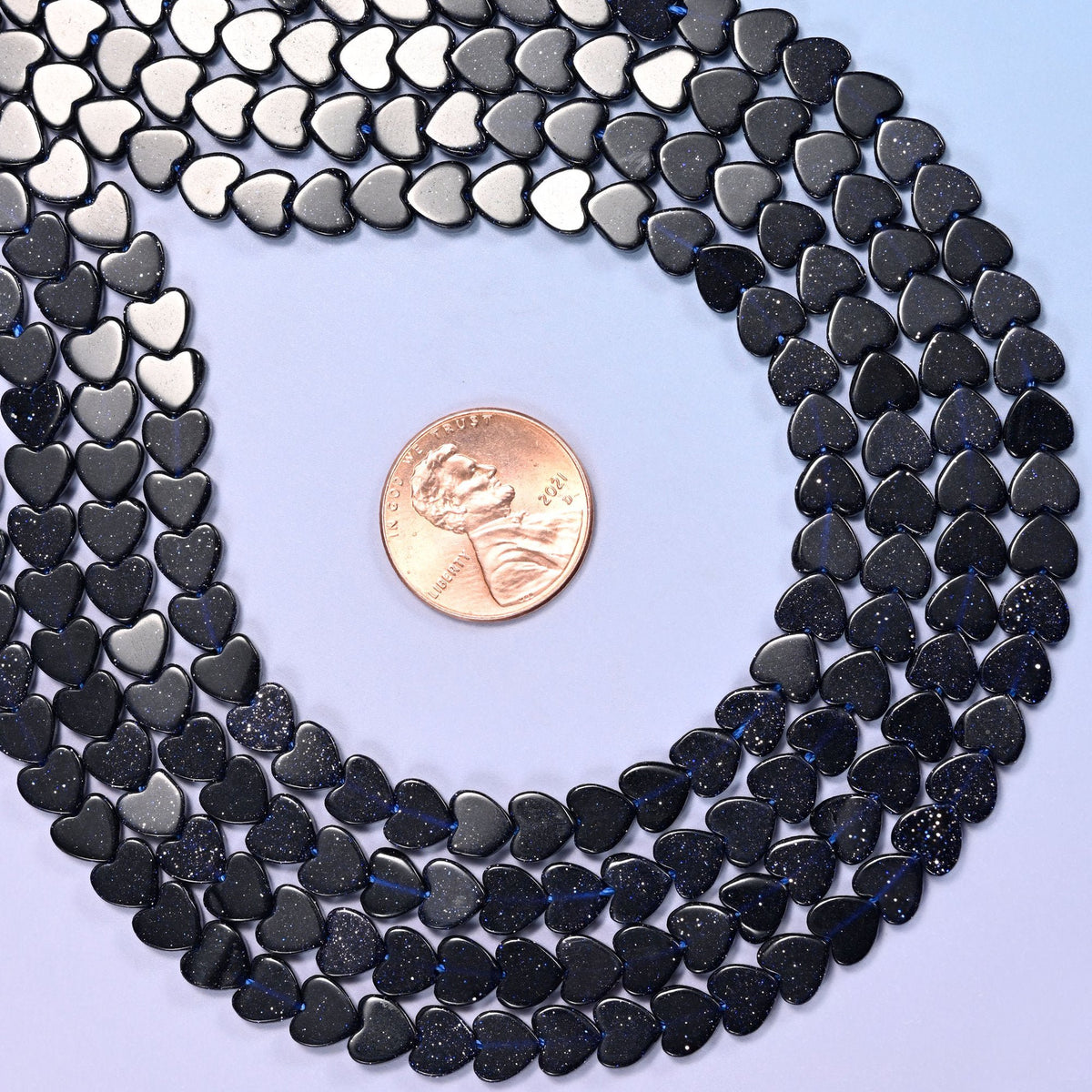 Midnight Blue Sandstone Flat Heart Beads 6mm, approximately 68 beads per strand