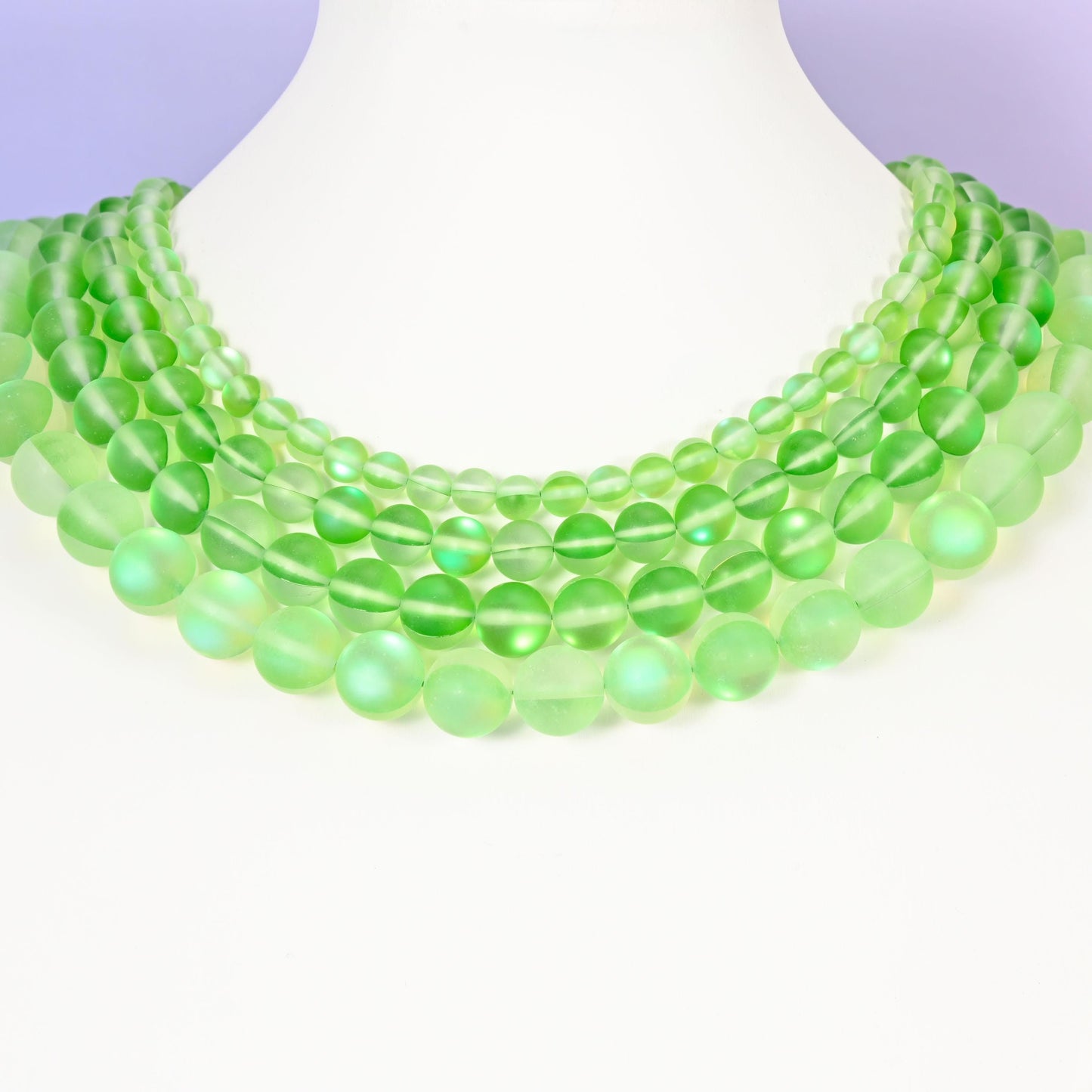 Mystic Aura matte light green glass beads, round, 6mm to 12mm