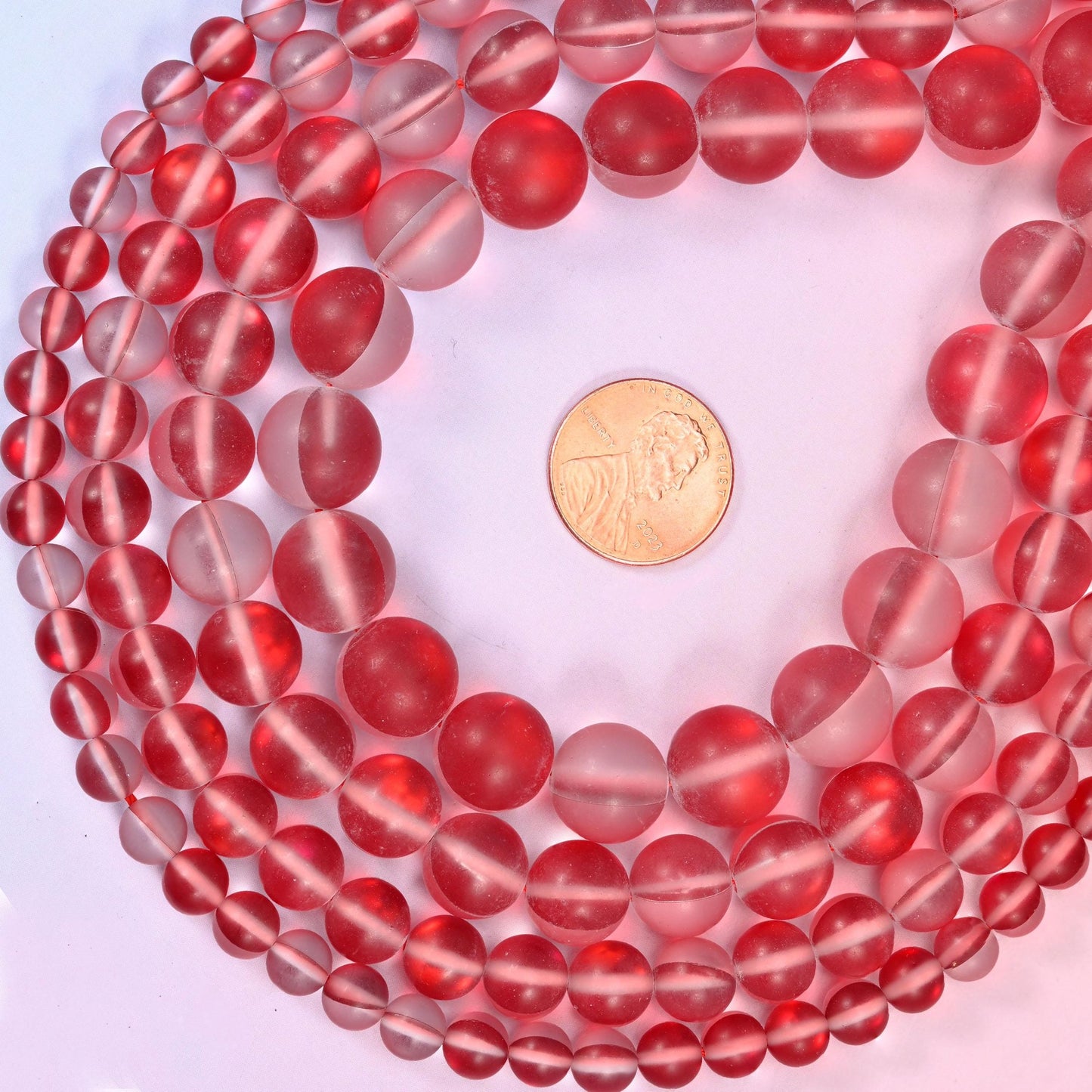 Mystic Aura Matte Red Round Glass Beads, sold per 15 inch strand