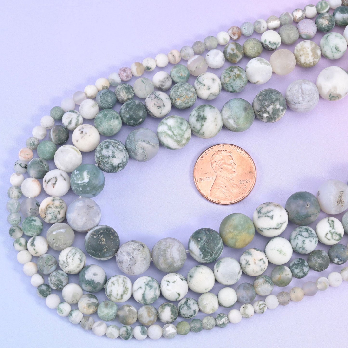 Green Tree Agate Matte Round Beads, 15 inch strand
