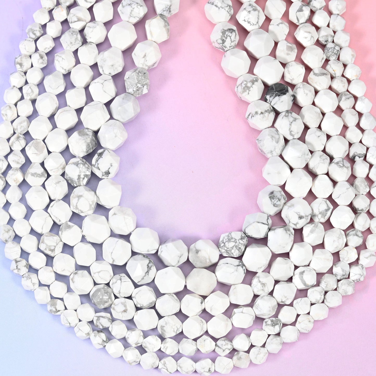 White Howlite Faceted Diamond Star Cut Beads, hole approximately 1.0mm