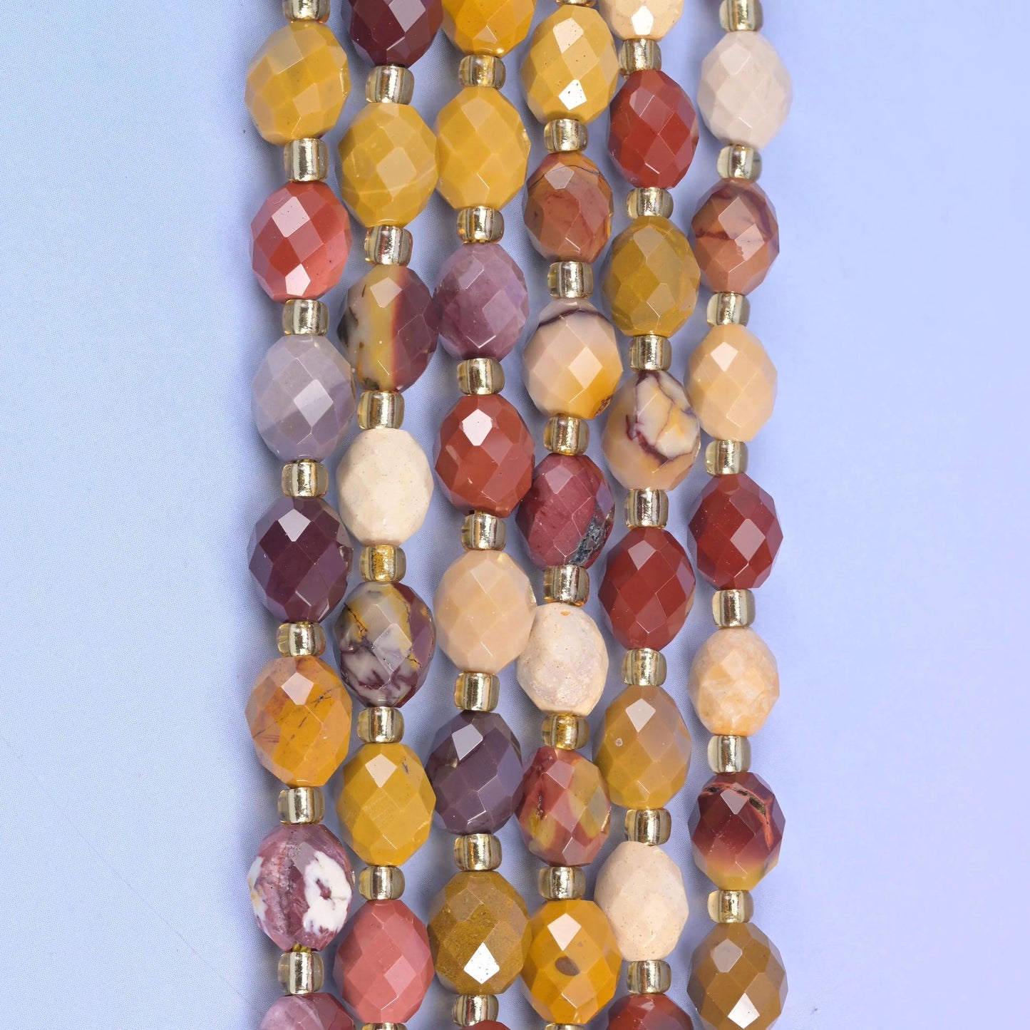 Mookaite Jasper Faceted Rice Barrel Beads, 15.5 inch strand
