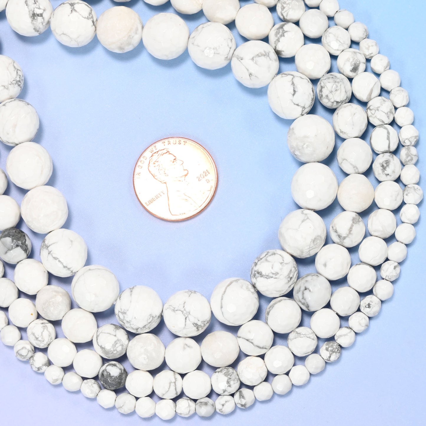 White Howlite Faceted Round Beads: Jewelry Making, 15 Inch Strand
