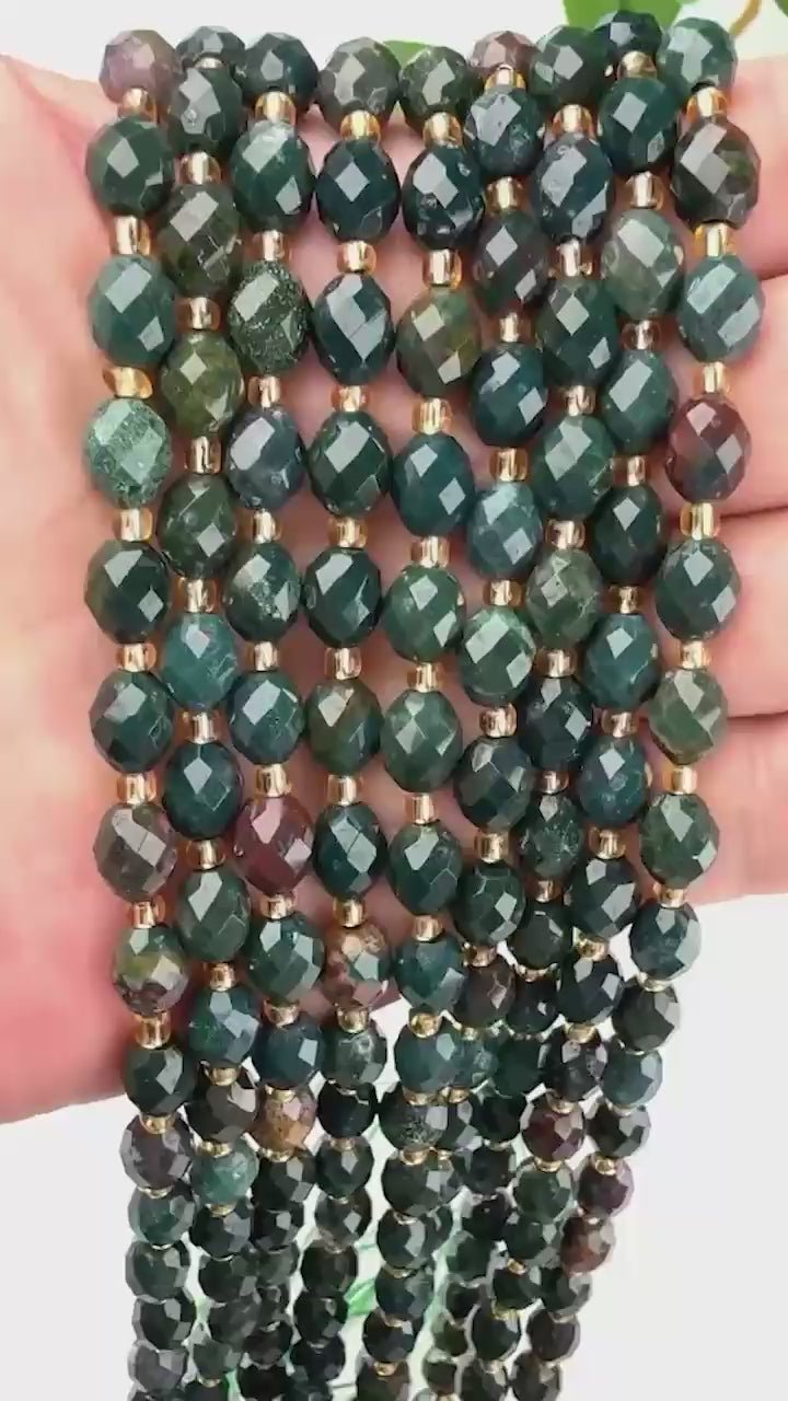 Oriental Jasper Faceted Rice Barrel Beads, approximately 39 beads per strand