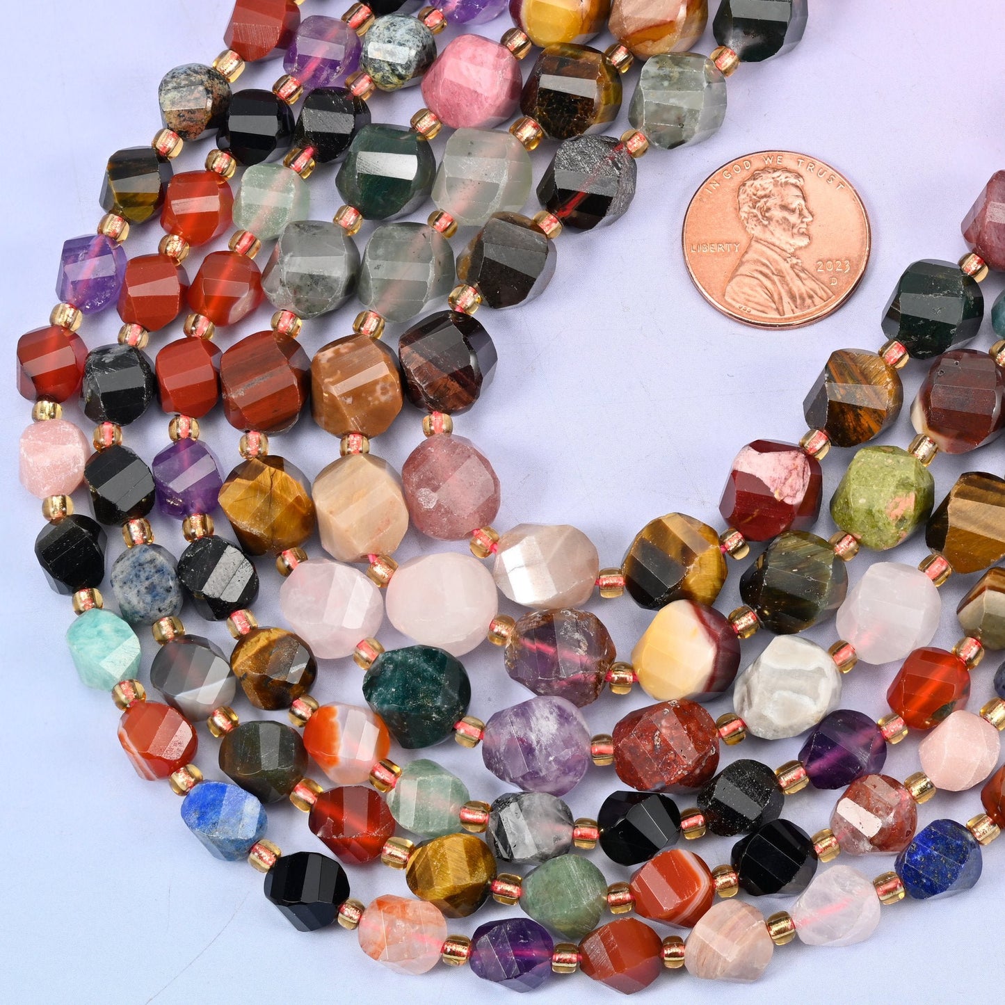 Faceted spiral twist cut assorted natural gemstone beads