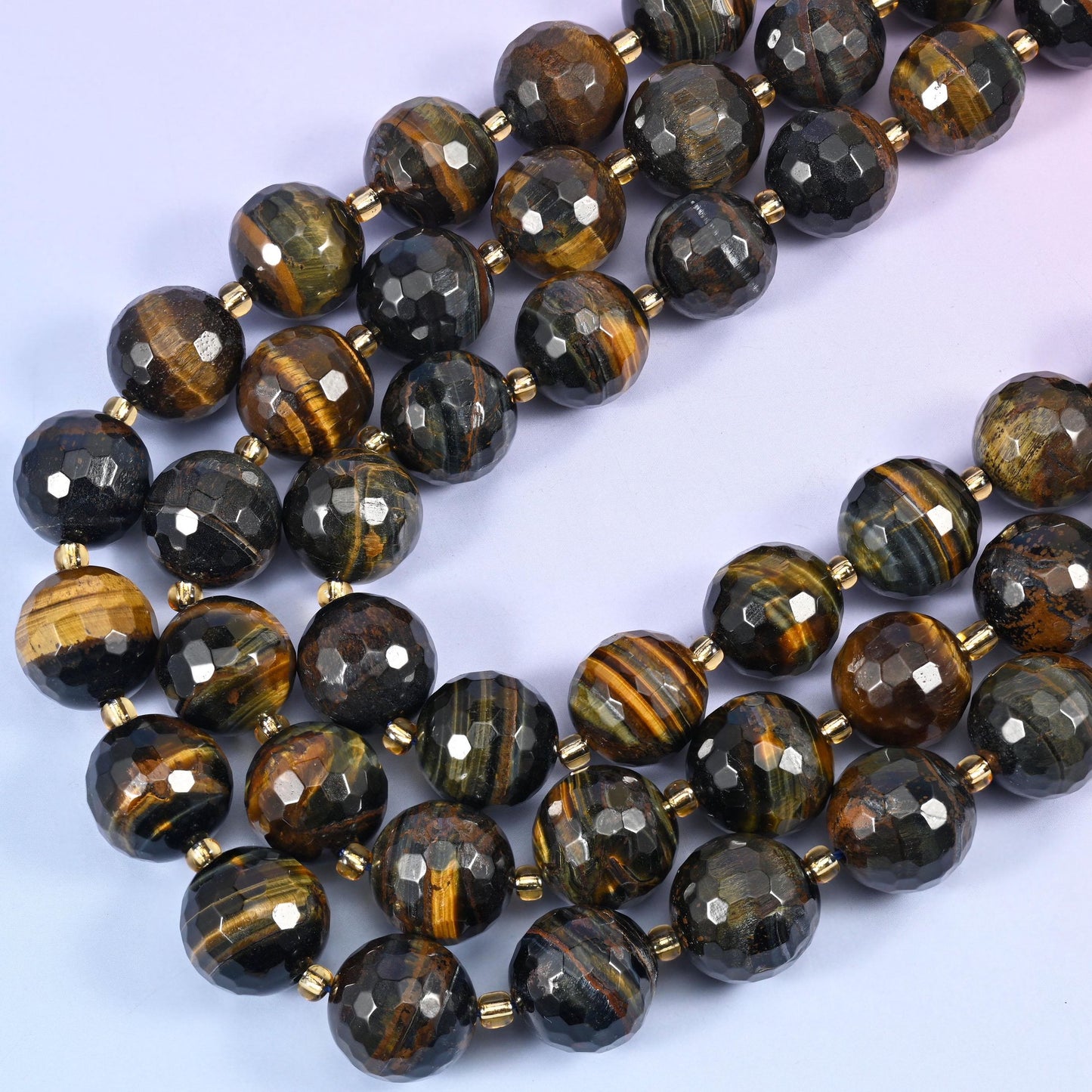 Iron Tiger Eye Faceted Round Beads, 1.5mm hole